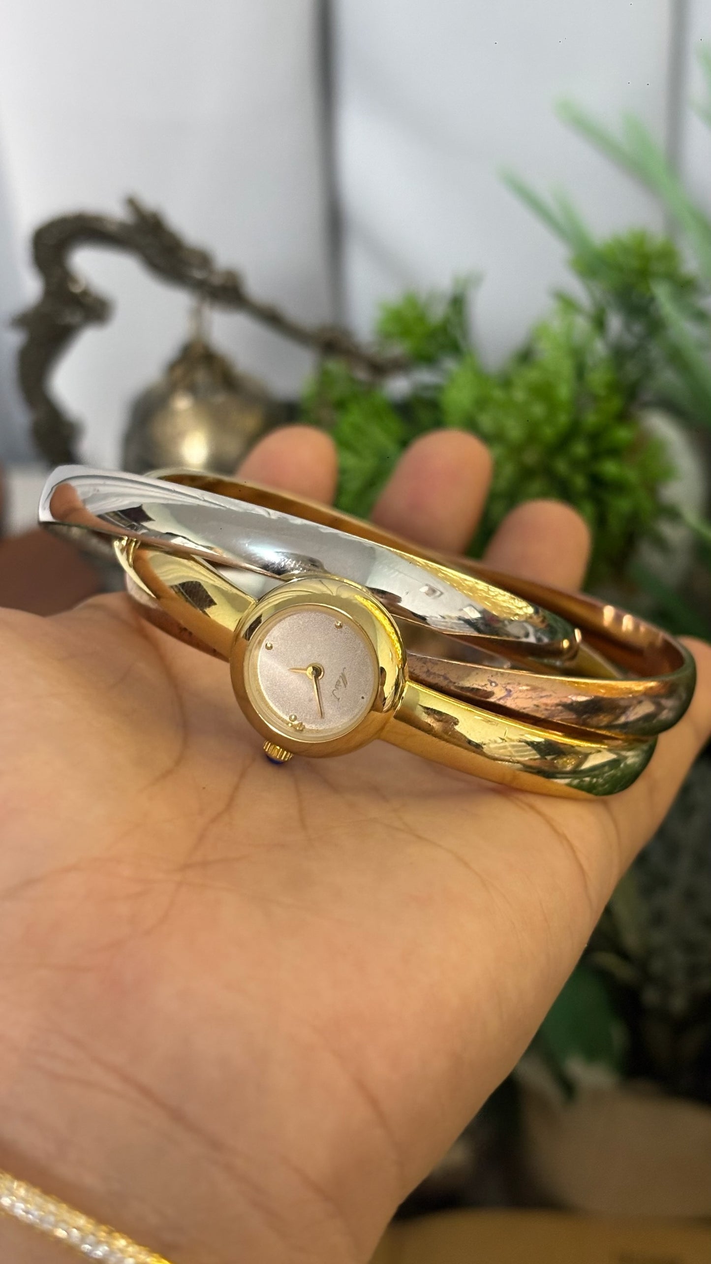 Rare vintage Miss J. Tri-Bangle Watch in Two-Tone Quartz Seiko Rivoli-Inspired