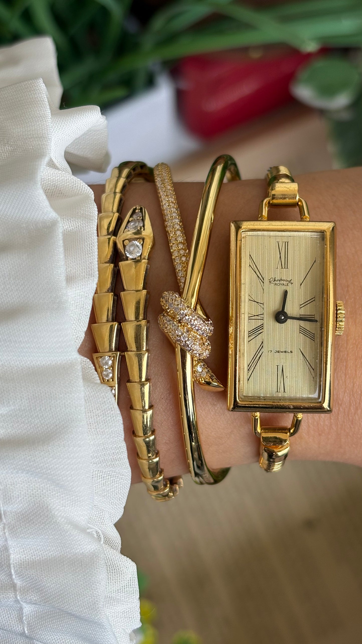Vintage Rhapsody Royale Bangle Watch in Gold Tone
