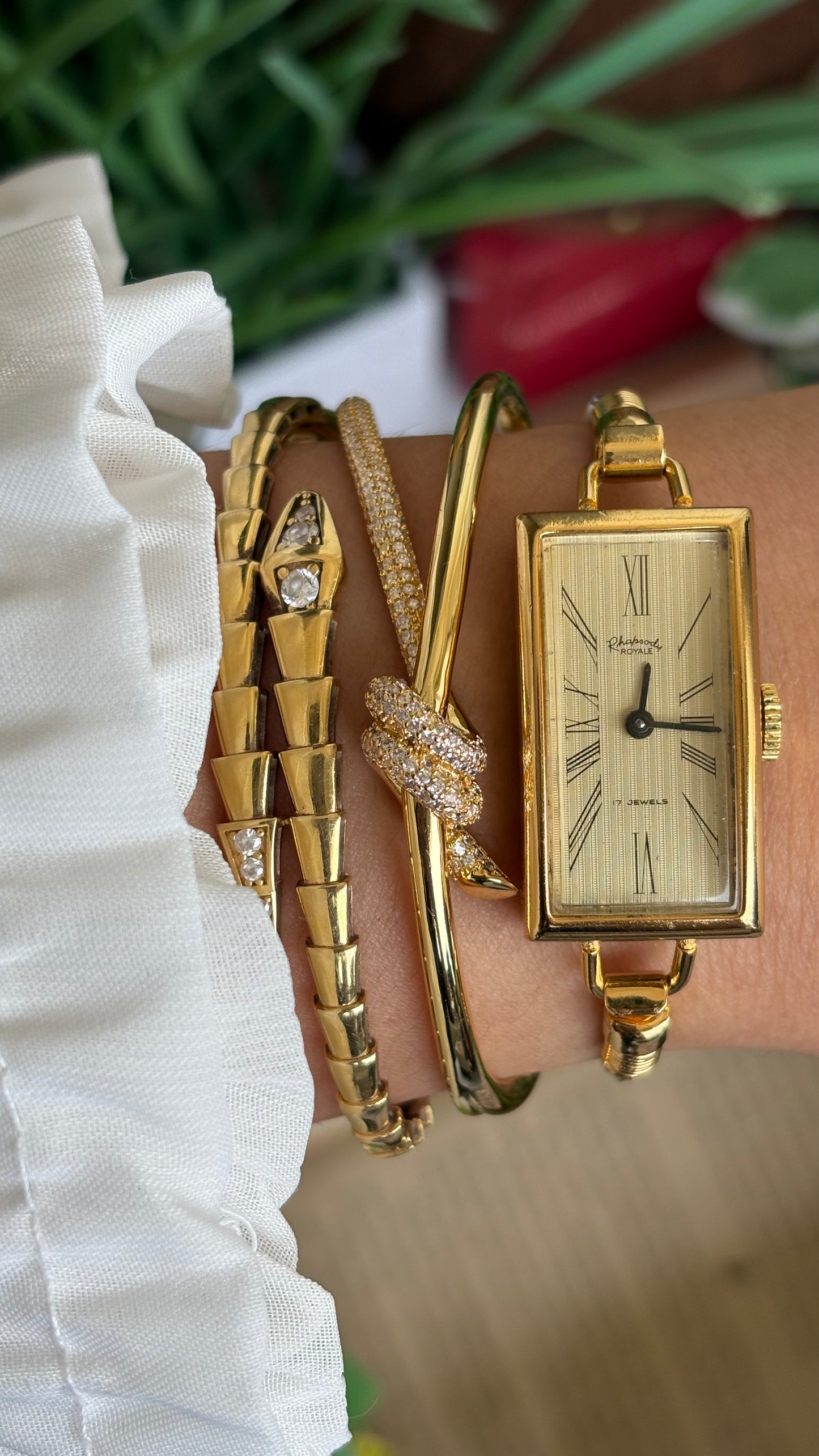 Vintage Rhapsody Royale Bangle Watch in Gold Tone
