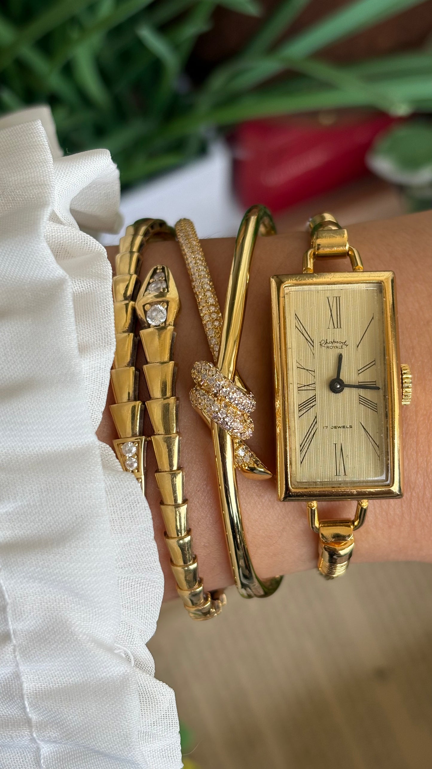 Vintage Rhapsody Royale Bangle Watch in Gold Tone