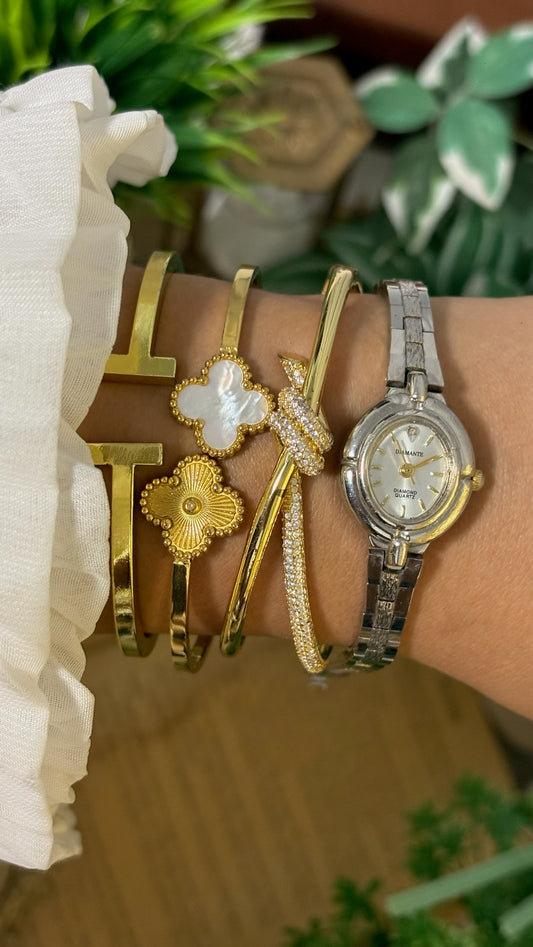 Vintage Diamante Rhinestone Accent Slim Bracelet Watch in Silver Tone Quartz