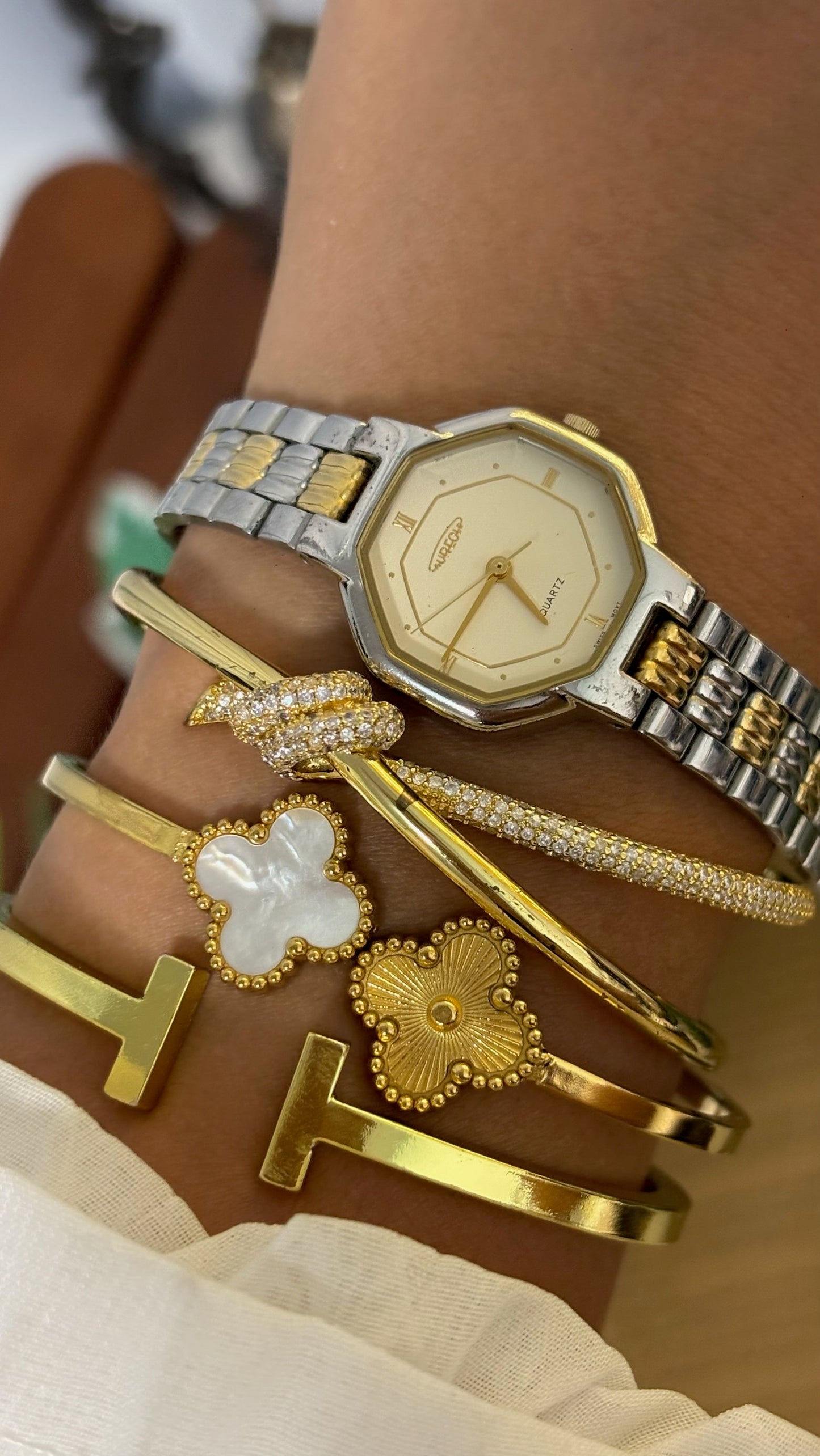 Rare Vintage Aureole Octagon Dial Watch in Two-Tone Quartz