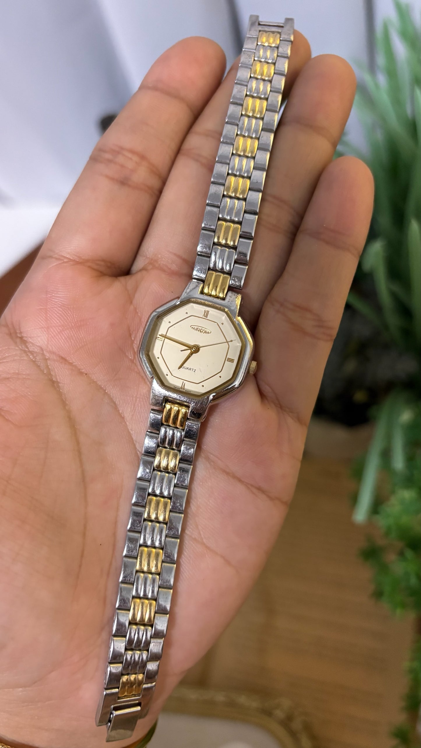 Rare Vintage Aureole Octagon Dial Watch in Two-Tone Quartz