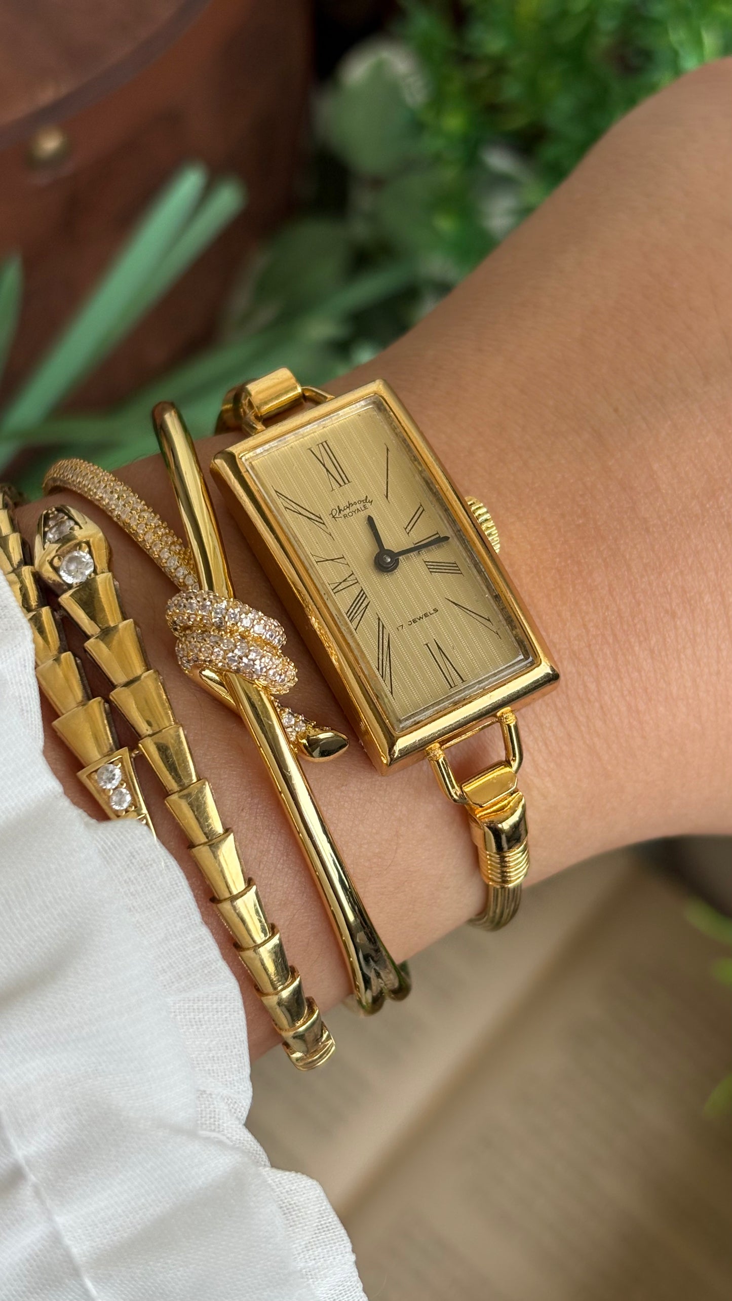 Vintage Rhapsody Royale Bangle Watch in Gold Tone