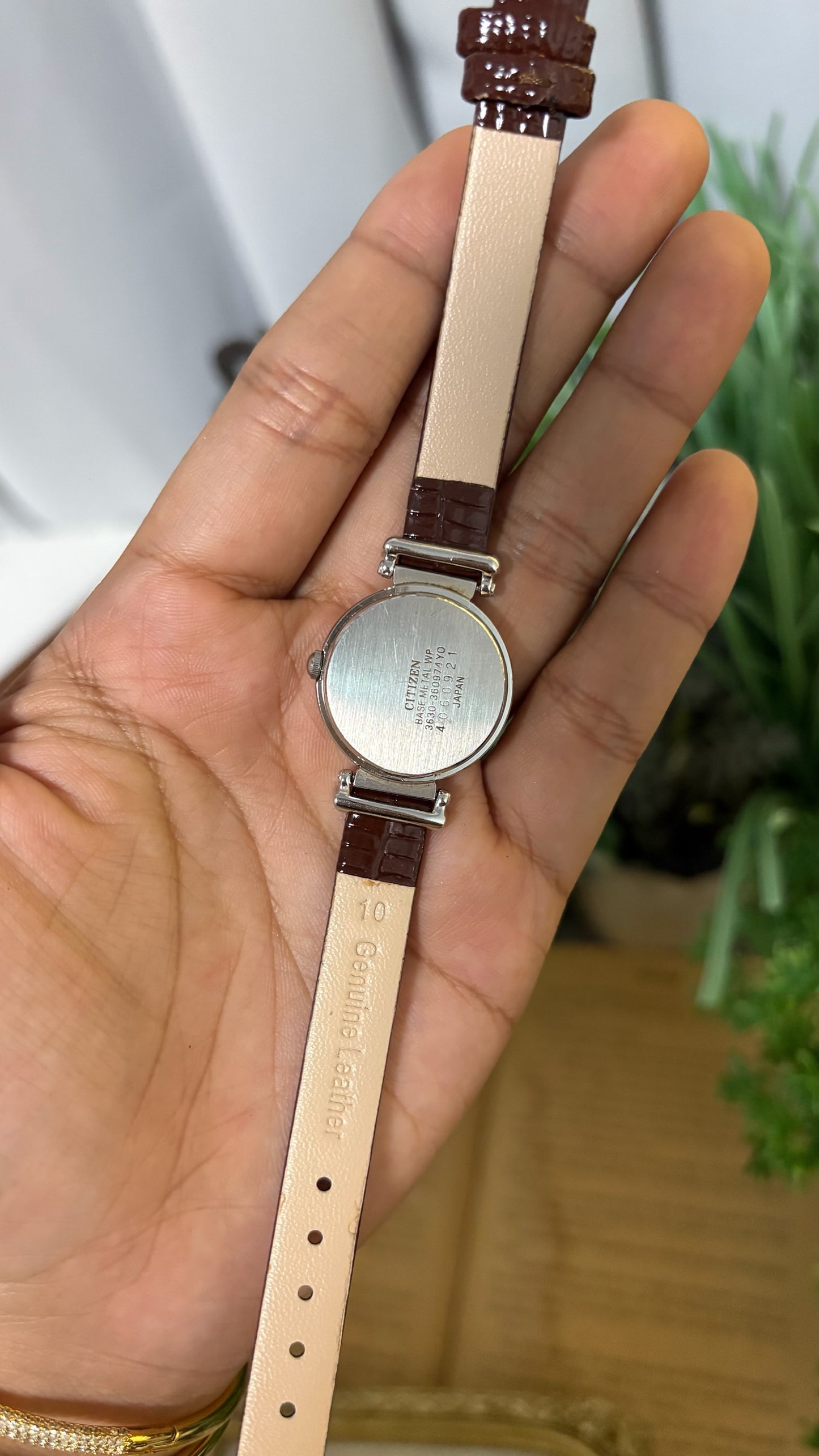 Vintage Citizen Riviere Roman Dial Watch in Silver Tone Brown Leather Strap