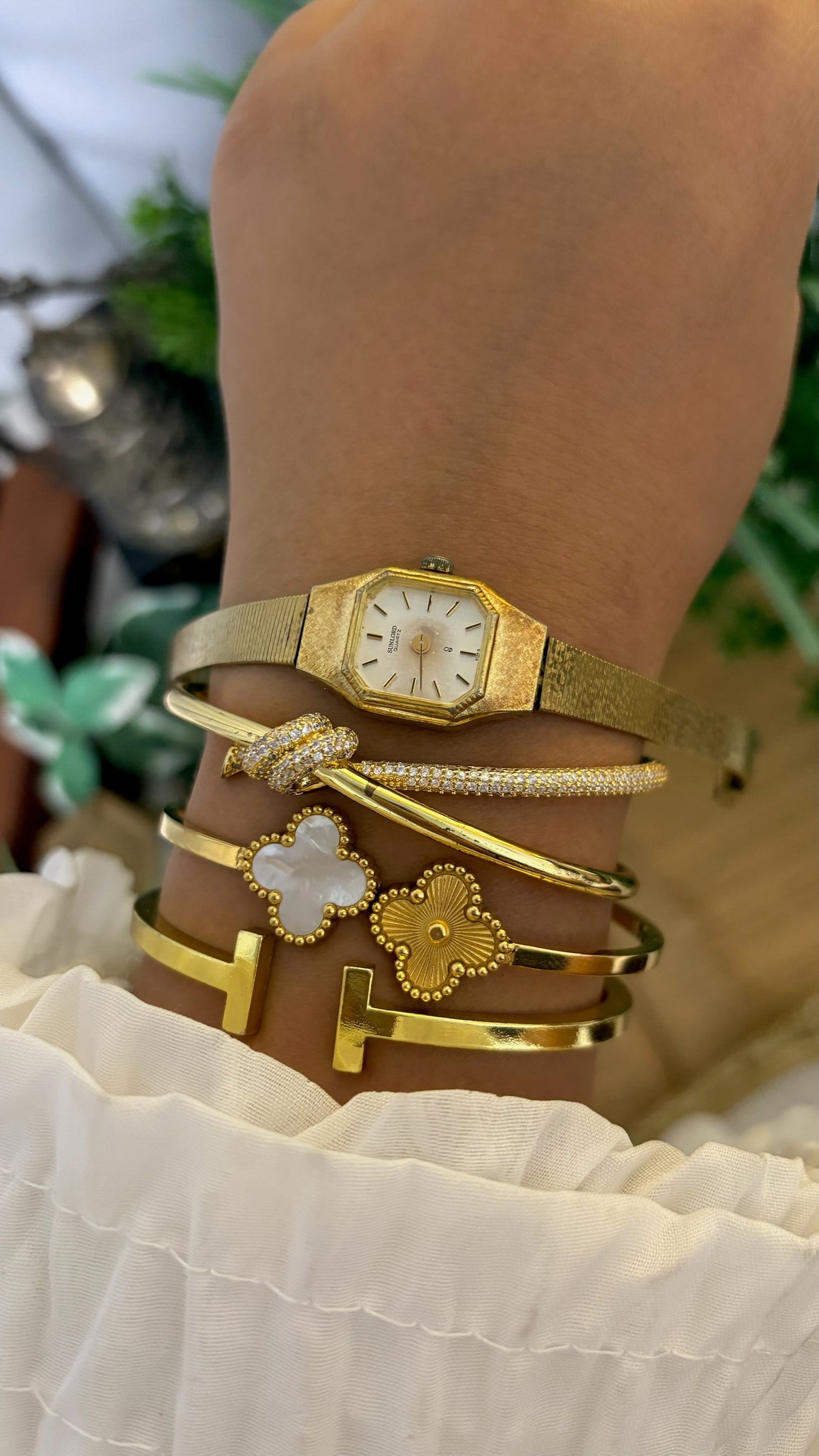 Dainty Vintage Sunlord Mini Tank Watch in Gold Tone Quartz