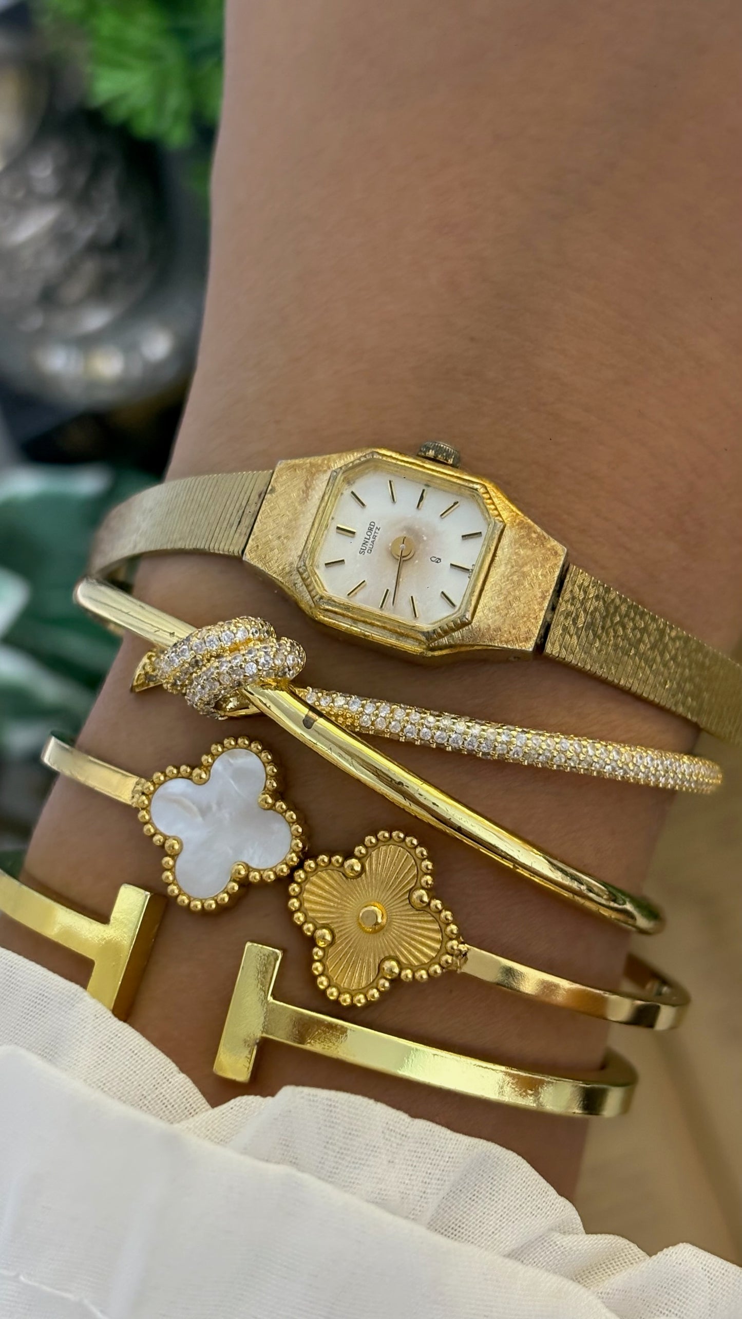 Dainty Vintage Sunlord Mini Tank Watch in Gold Tone Quartz