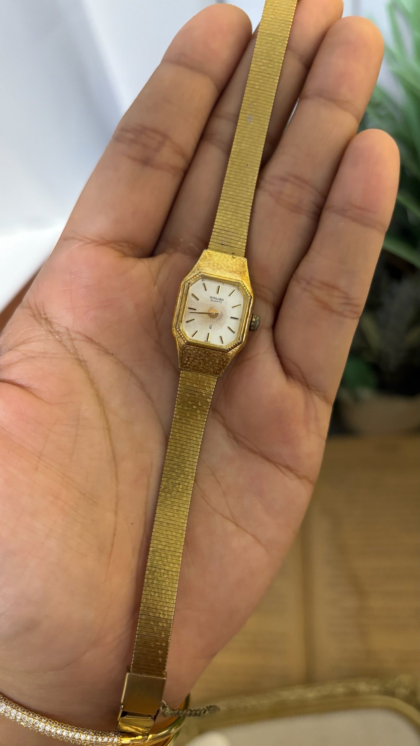 Dainty Vintage Sunlord Mini Tank Watch in Gold Tone Quartz