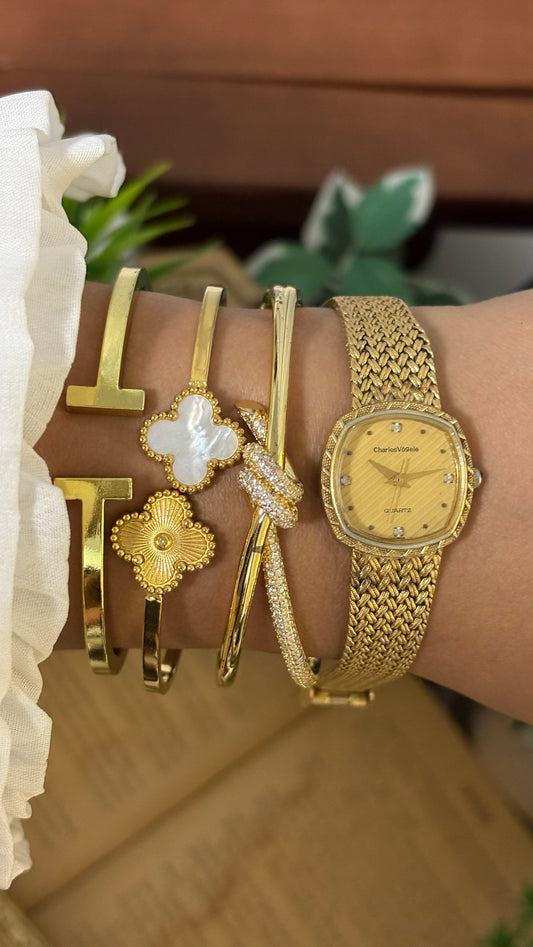 Vintage Charles Vogele Mesh Strap Dress Watch in Gold Tone Quartz