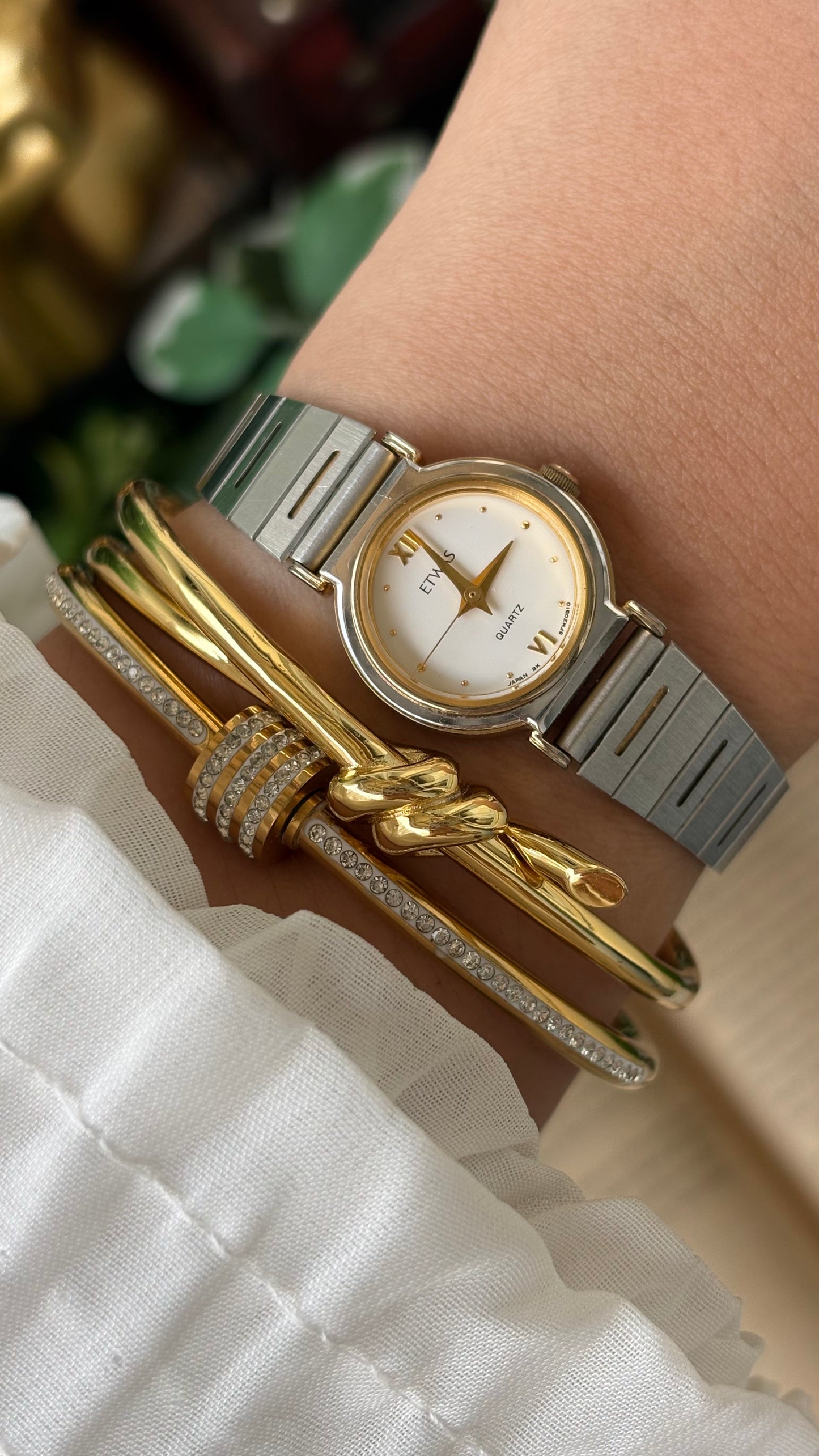 Vintage ETWAS Minimalist Watch in Two-Tone Gold and Palladium Plating Japan Quartz