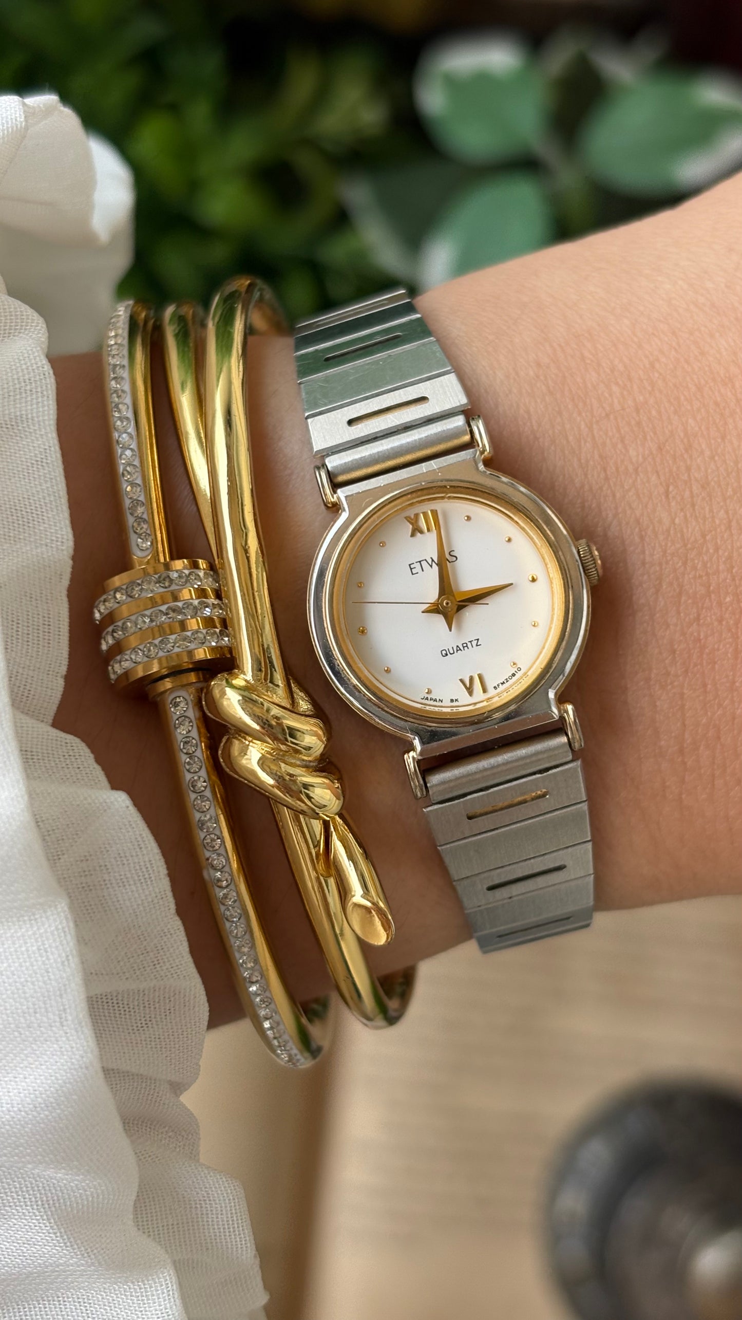 Vintage ETWAS Minimalist Watch in Two-Tone Gold and Palladium Plating Japan Quartz