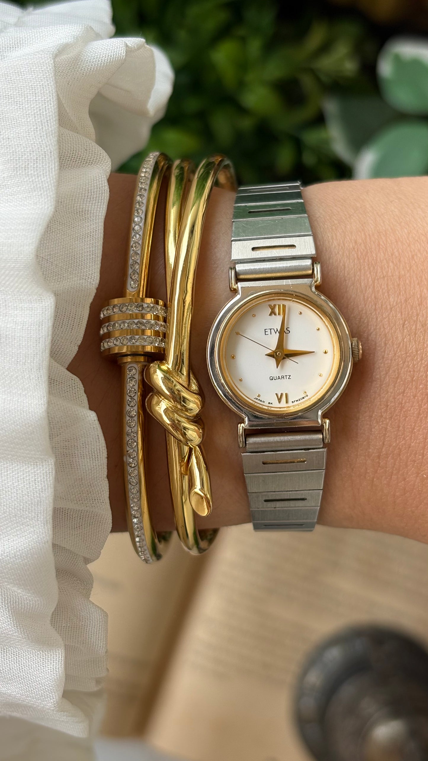 Vintage ETWAS Minimalist Watch in Two-Tone Gold and Palladium Plating Japan Quartz