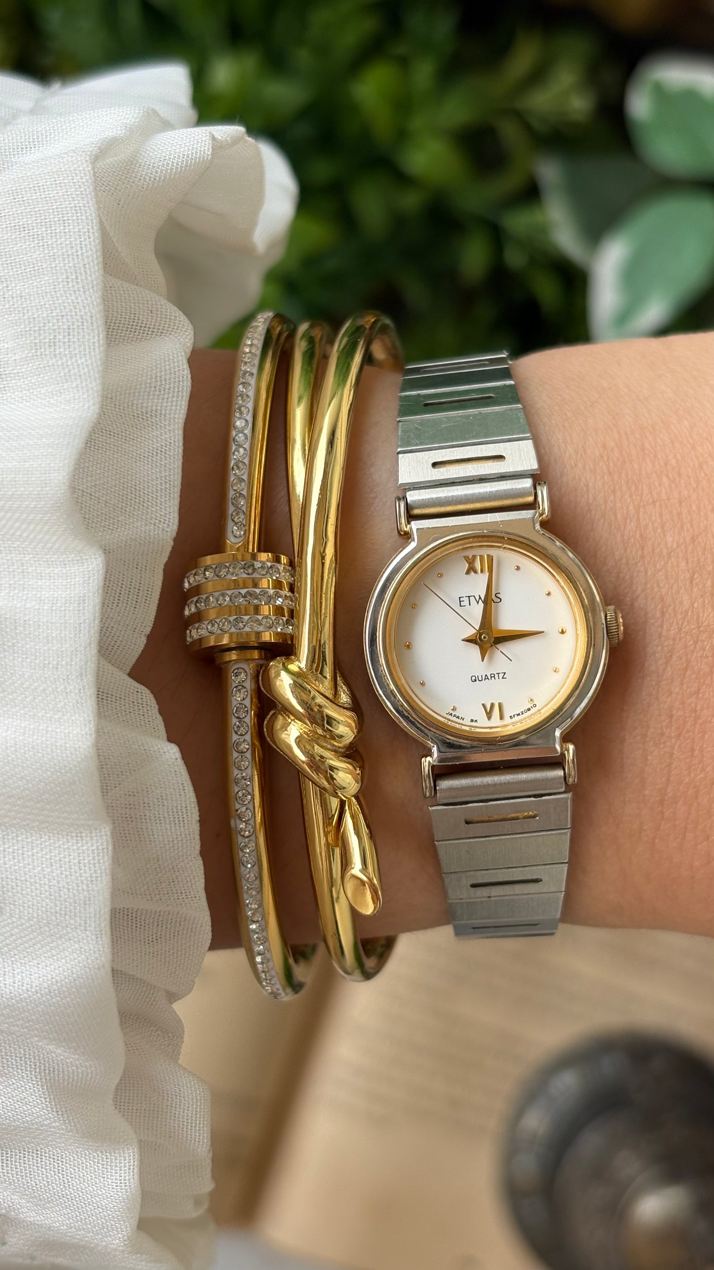 Vintage ETWAS Minimalist Watch in Two-Tone Gold and Palladium Plating Japan Quartz