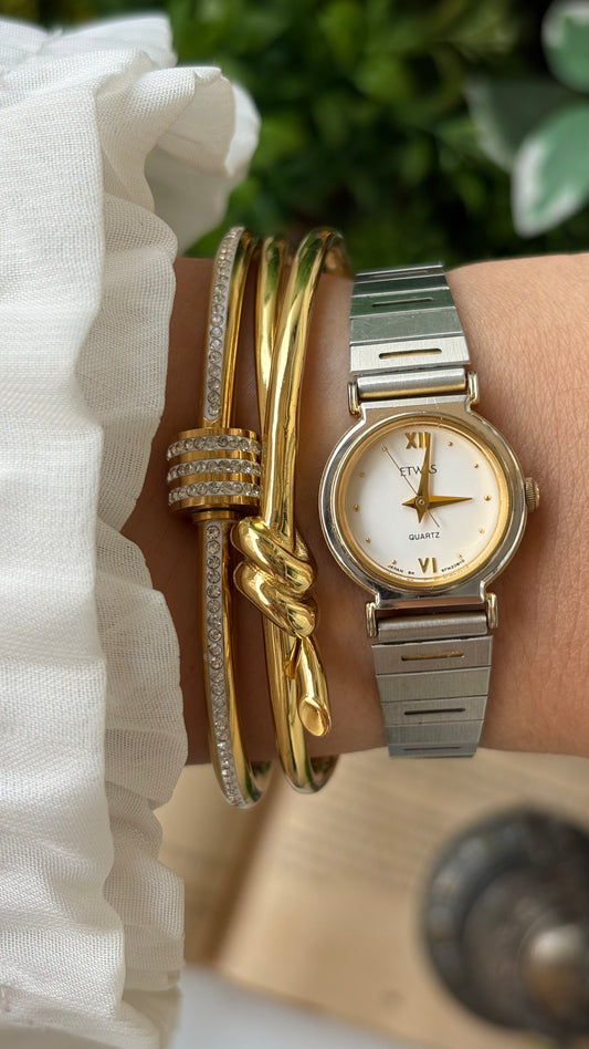 Vintage ETWAS Minimalist Watch in Two-Tone Gold and Palladium Plating Japan Quartz