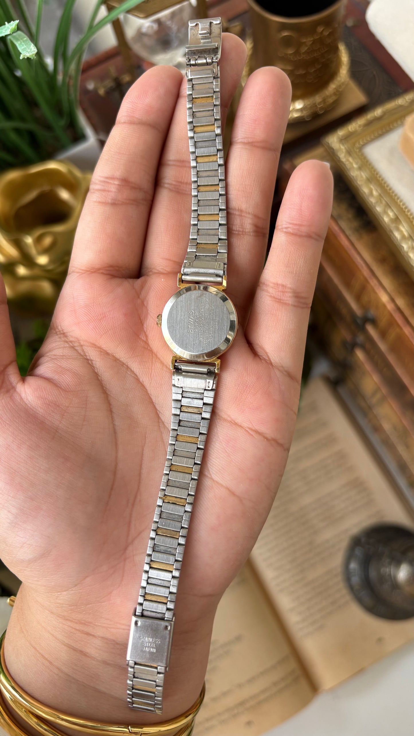 Vintage ETWAS Minimalist Watch in Two-Tone Gold and Palladium Plating Japan Quartz