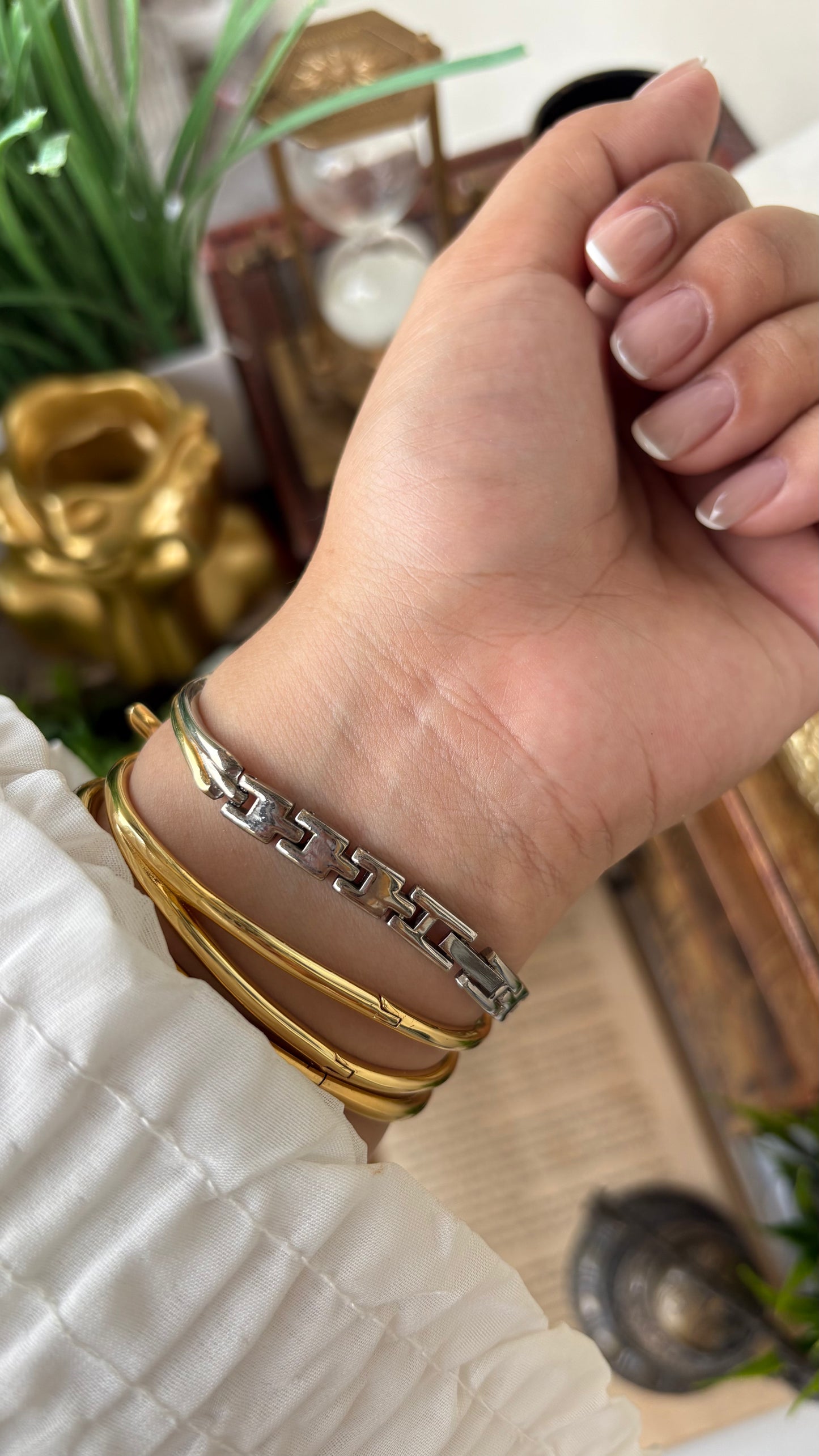 Vintage SunRise Elegant Semi Bangle Watch in Two-Tone Quartz Rhinestone Dial