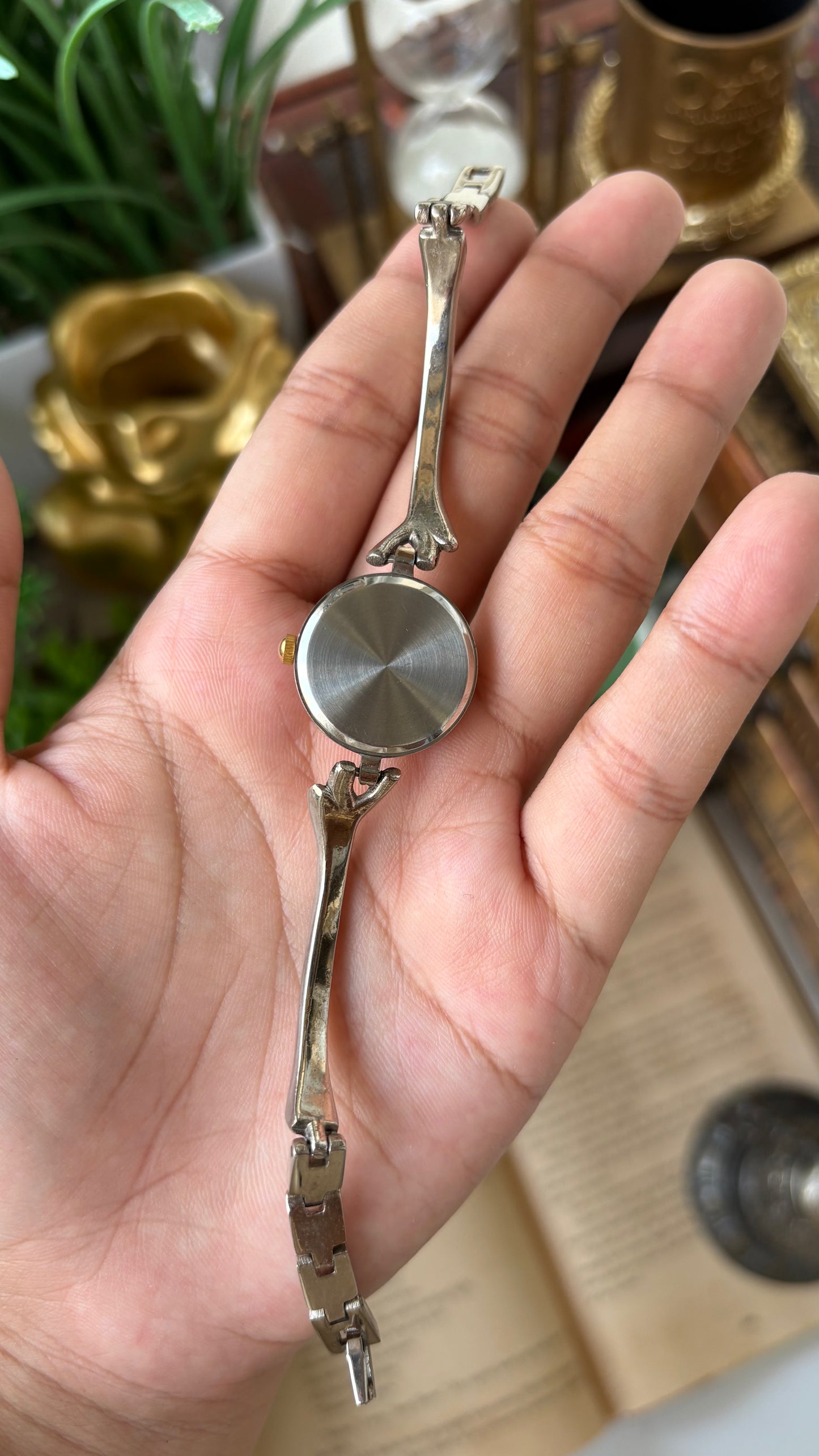 Vintage SunRise Elegant Semi Bangle Watch in Two-Tone Quartz Rhinestone Dial