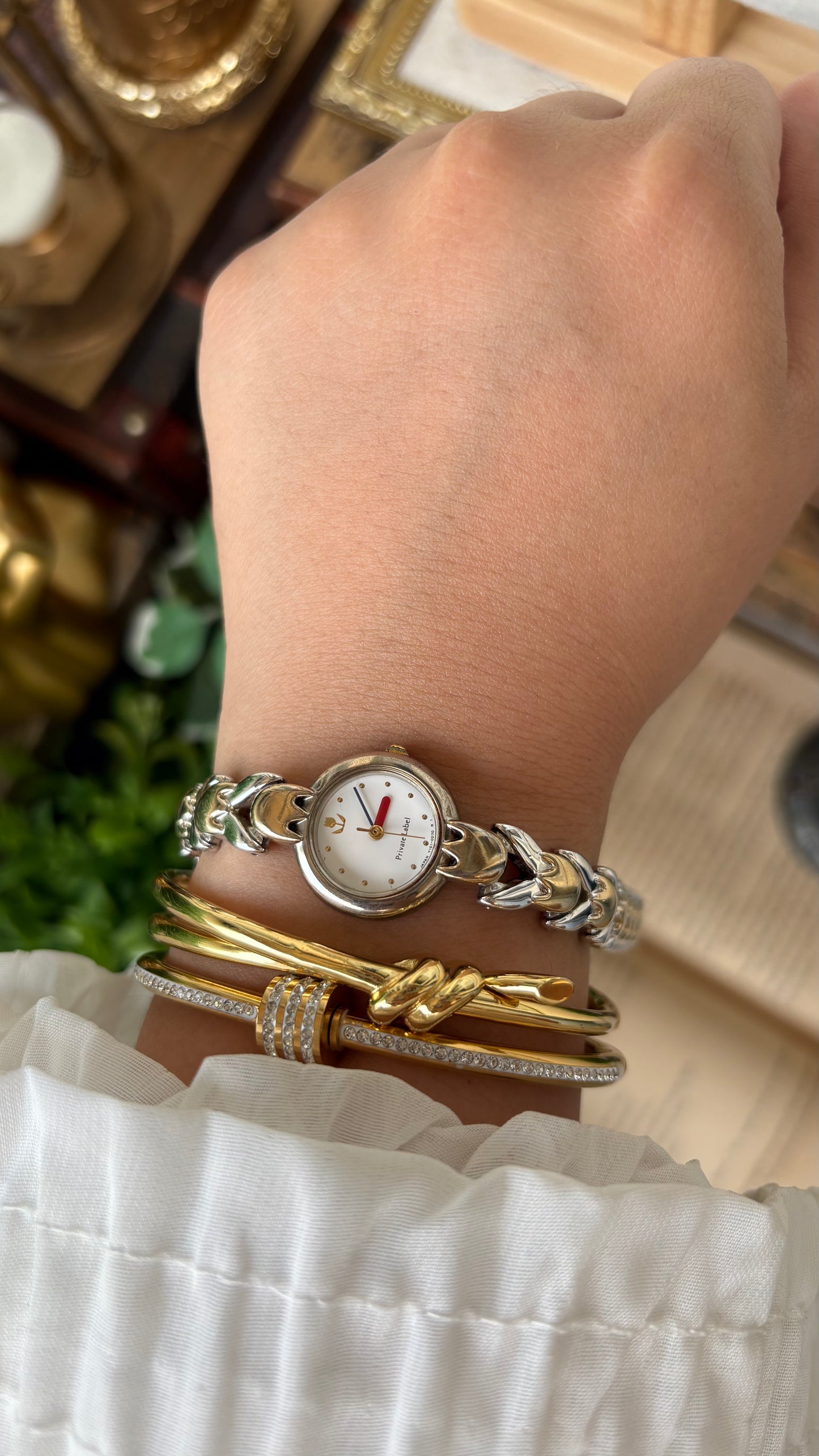 Rare Vintage Private Label Tulip Link Watch in Two-Tone Minimalist Dial Quartz