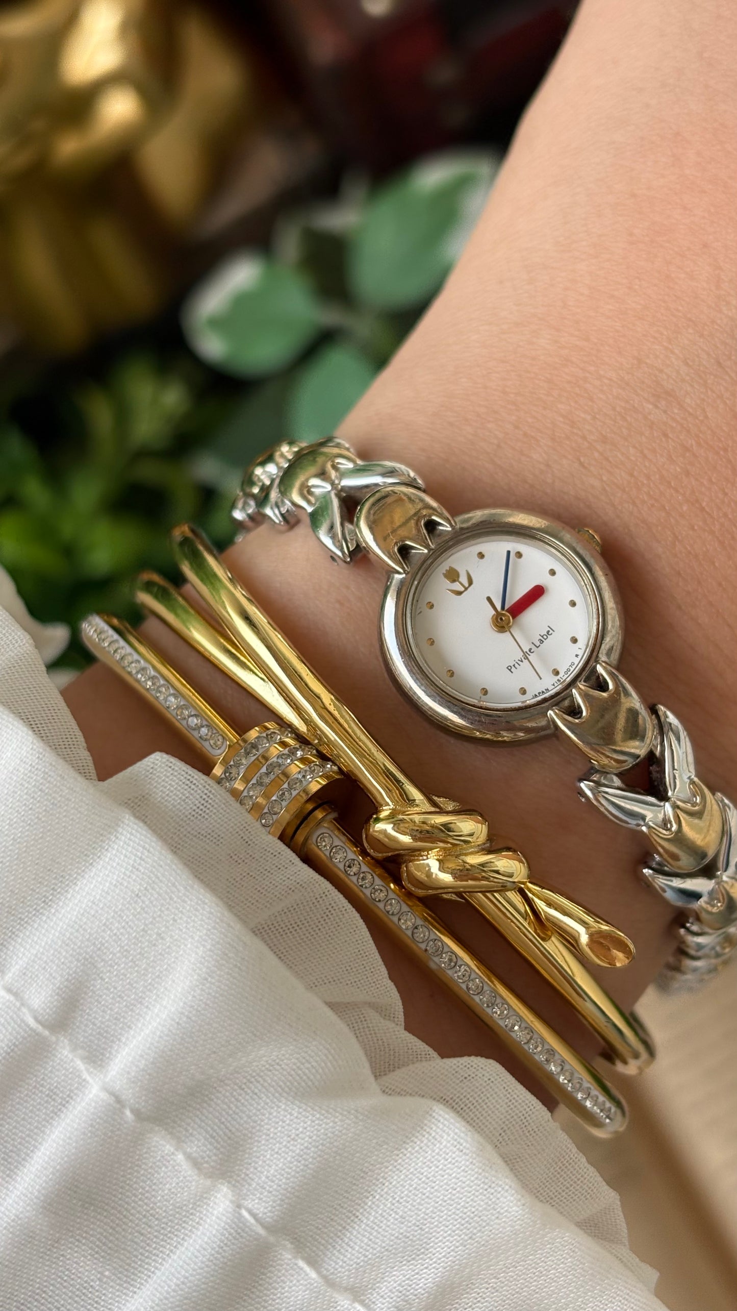 Rare Vintage Private Label Tulip Link Watch in Two-Tone Minimalist Dial Quartz