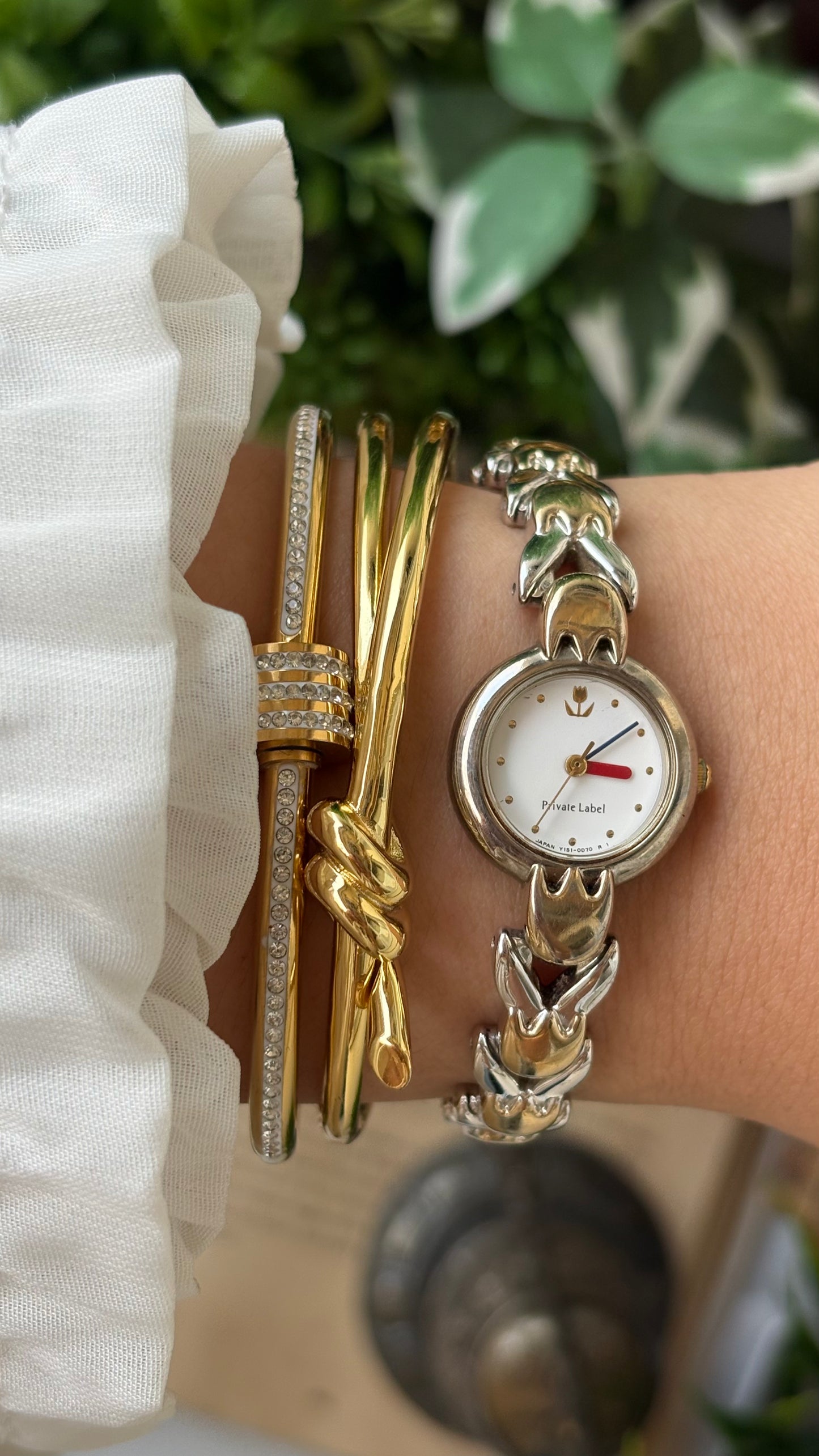 Rare Vintage Private Label Tulip Link Watch in Two-Tone Minimalist Dial Quartz