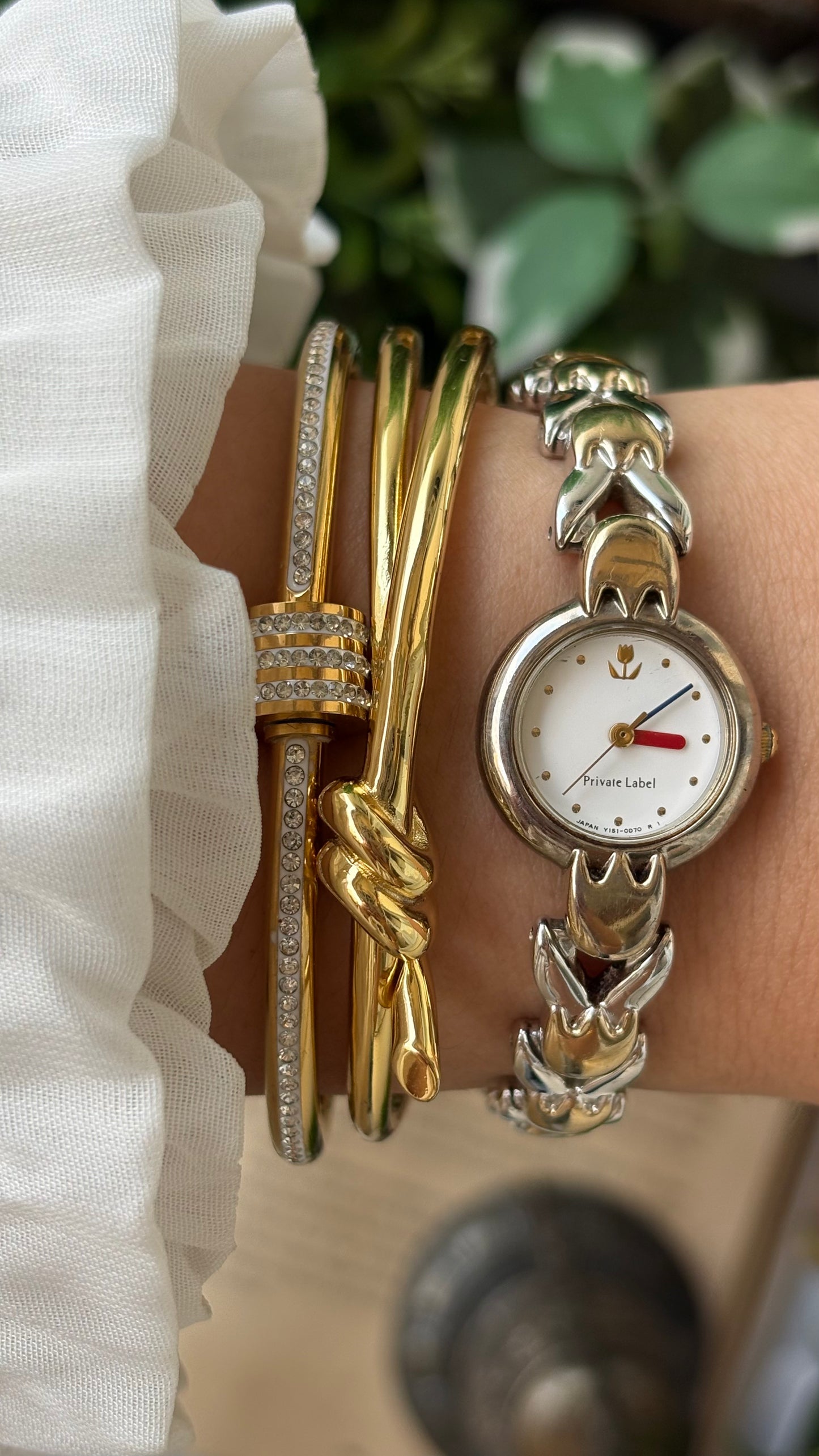 Rare Vintage Private Label Tulip Link Watch in Two-Tone Minimalist Dial Quartz