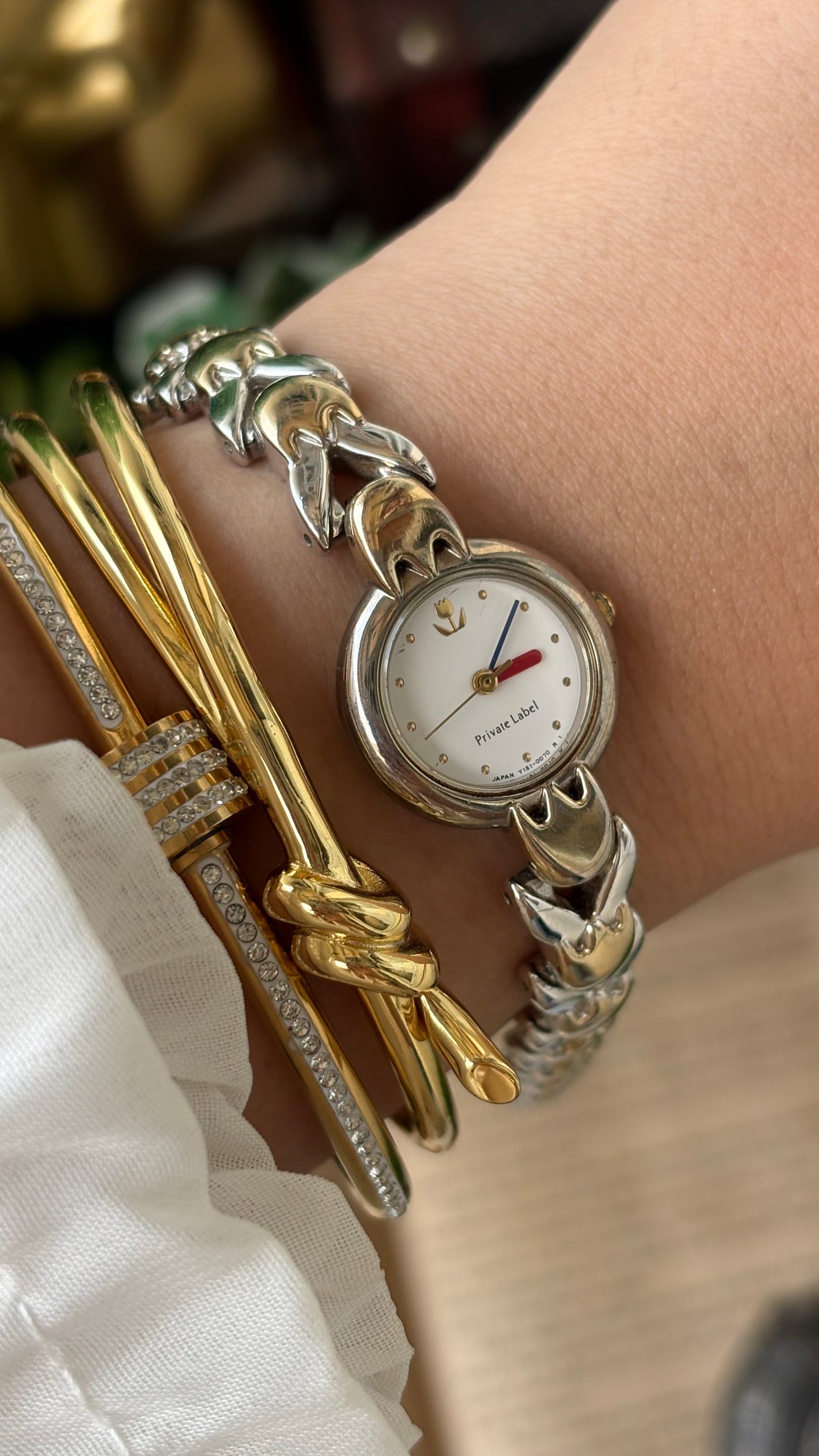 Rare Vintage Private Label Tulip Link Watch in Two-Tone Minimalist Dial Quartz