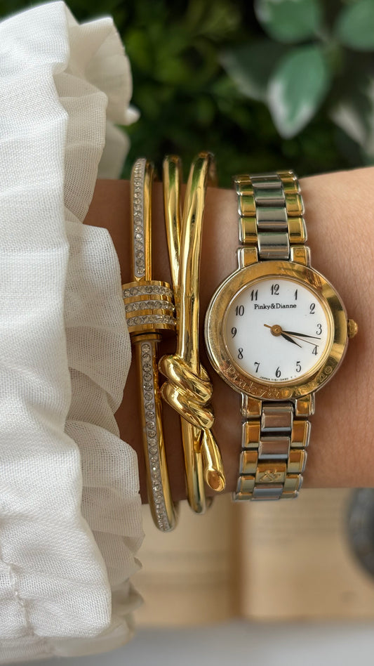 Vintage Pinky & Dianne Elegant Minimalist Watch in Two-Tone Japan Quartz Marie Claire Inspired