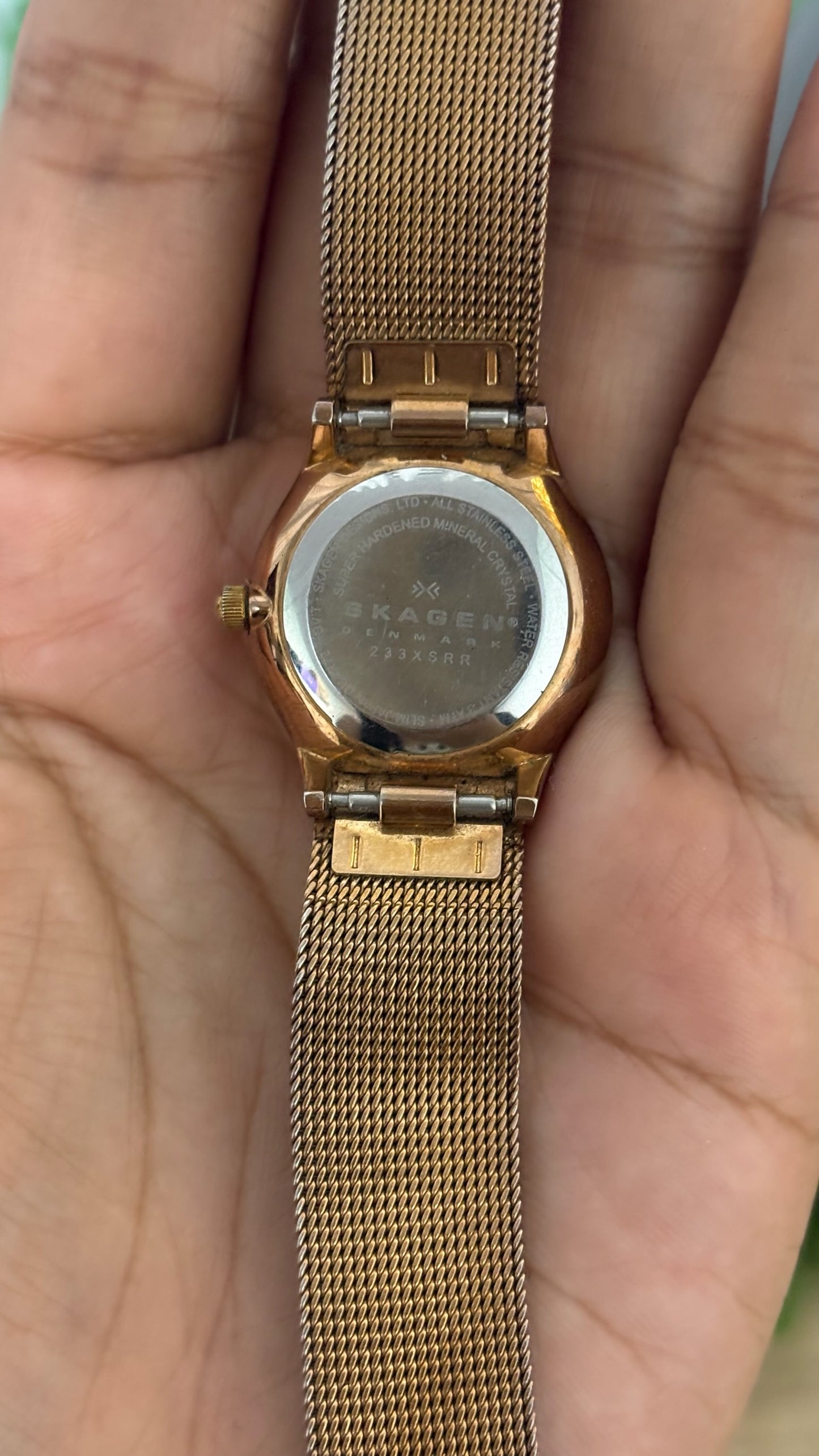 Vintage Skagen Crystal Marker Watch with Mesh Strap in Rose Gold Tone Quartz