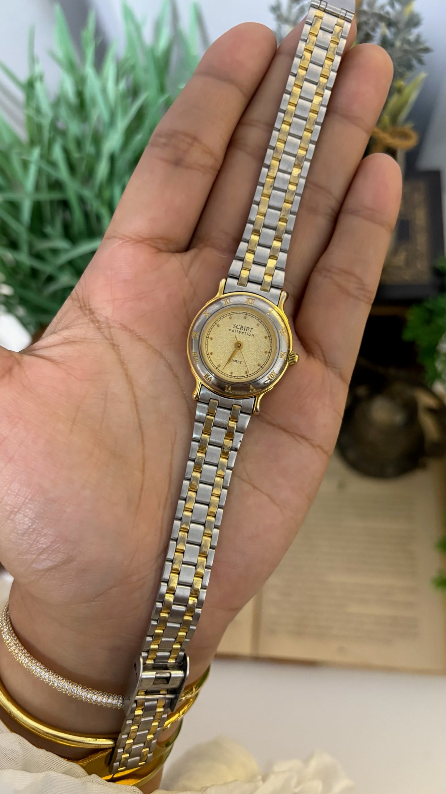 Vintage Jaxis Script Collection Roman Numeral Bezel Watch in Two-Tone Quartz