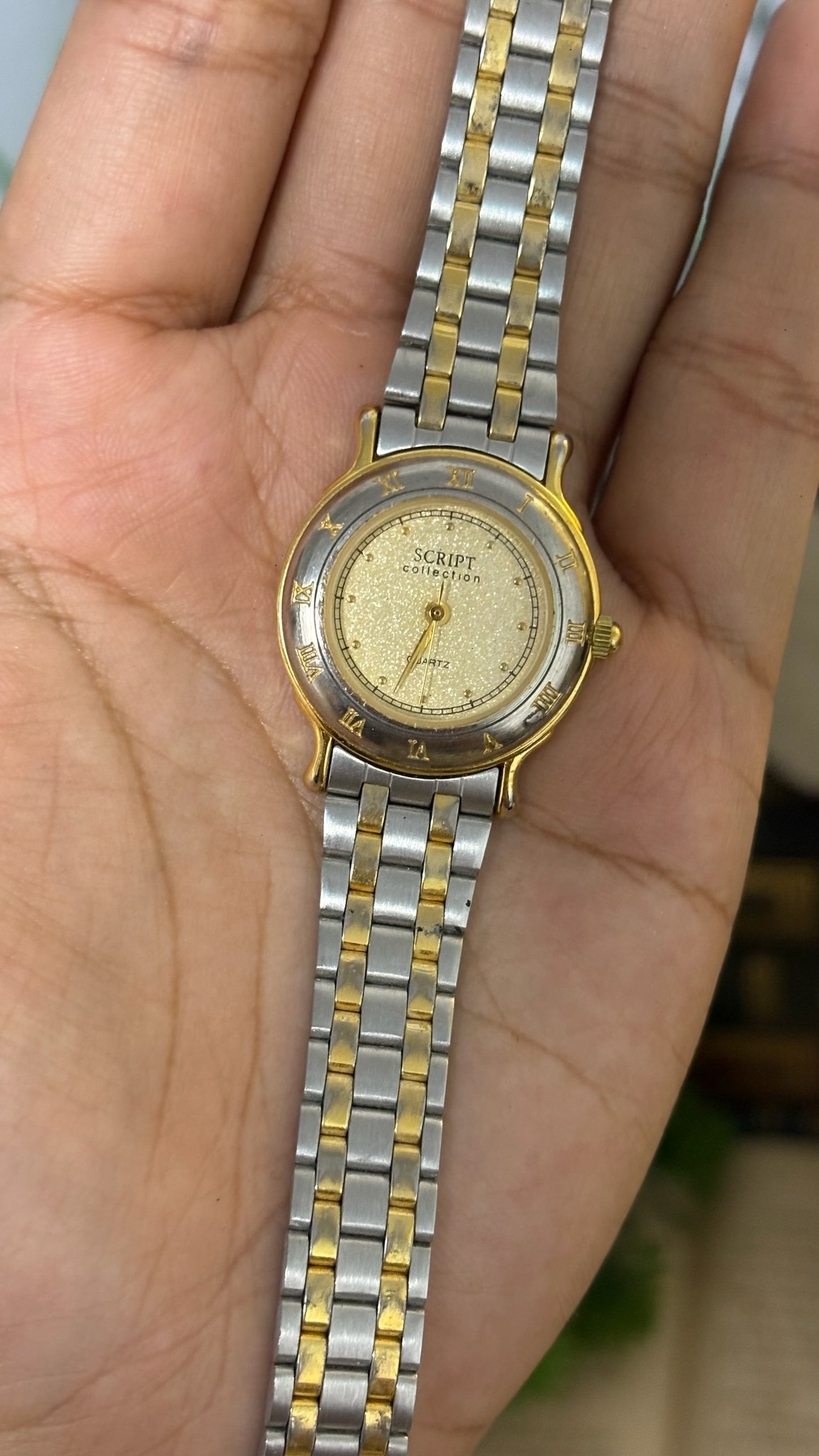 Vintage Jaxis Script Collection Roman Numeral Bezel Watch in Two-Tone Quartz