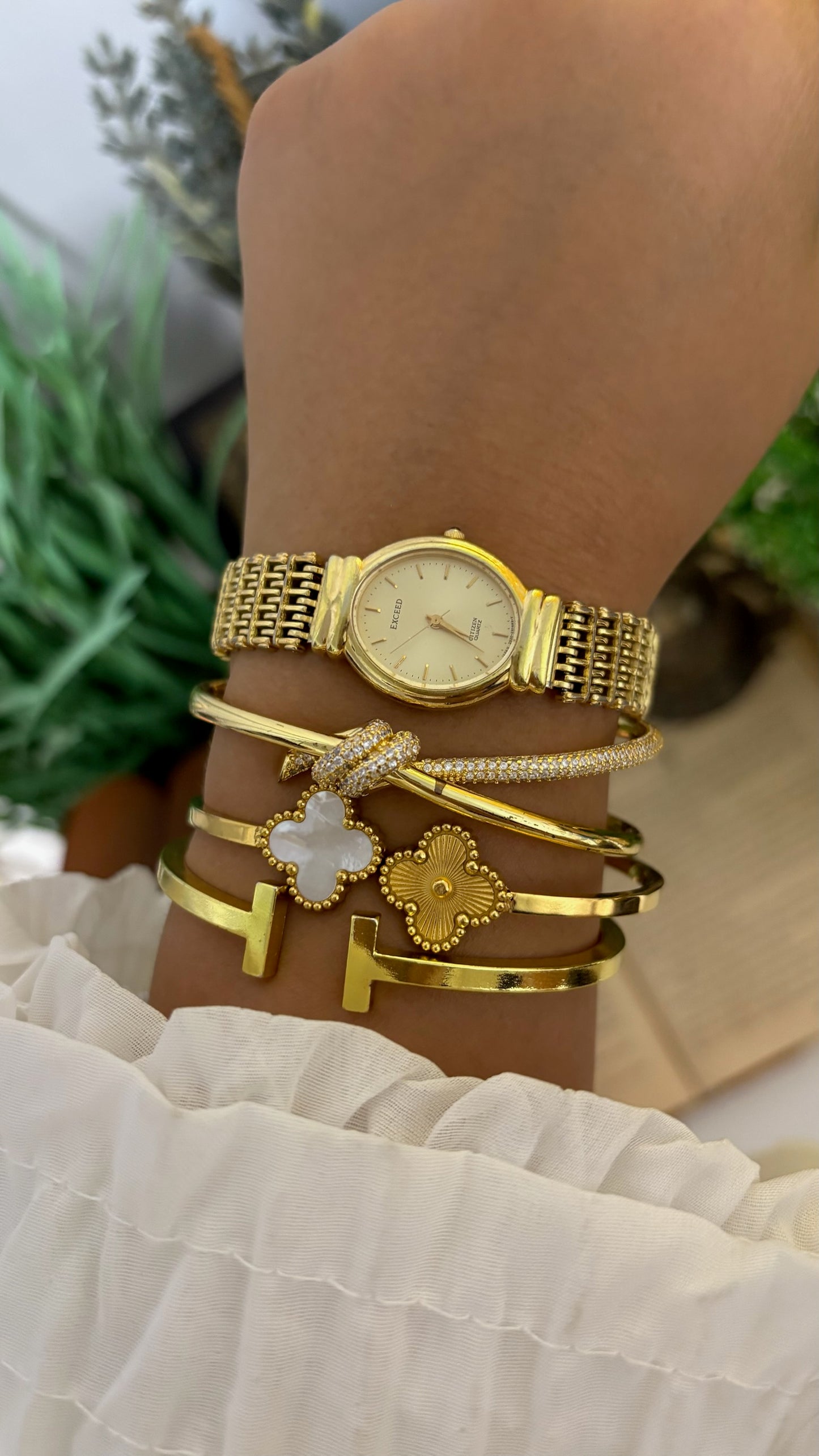 Vintage Citizen Exceed Oval Dress Watch with Intricate Ladder Link Bracelet in Gold Tone Quartz