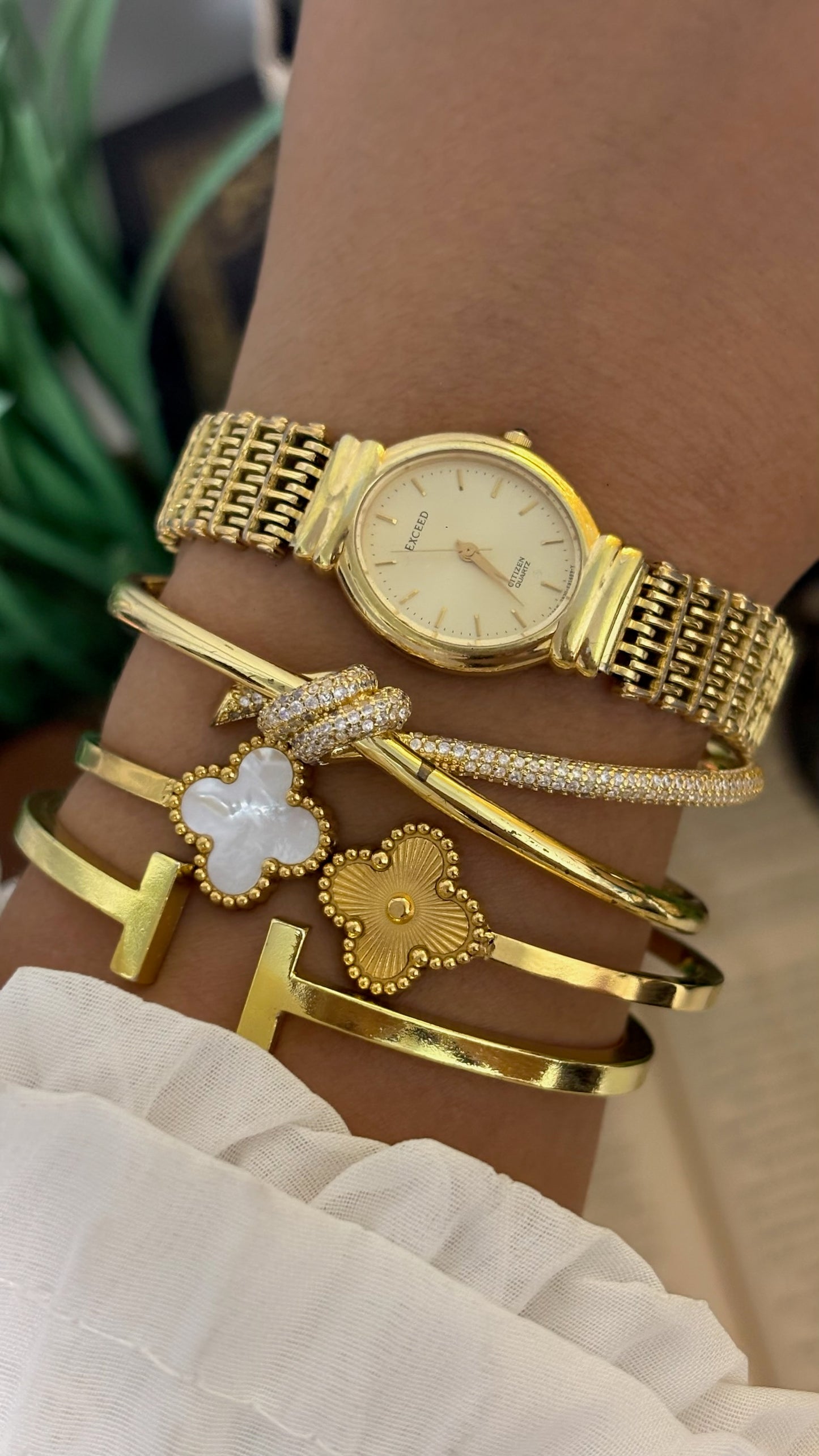 Vintage Citizen Exceed Oval Dress Watch with Intricate Ladder Link Bracelet in Gold Tone Quartz
