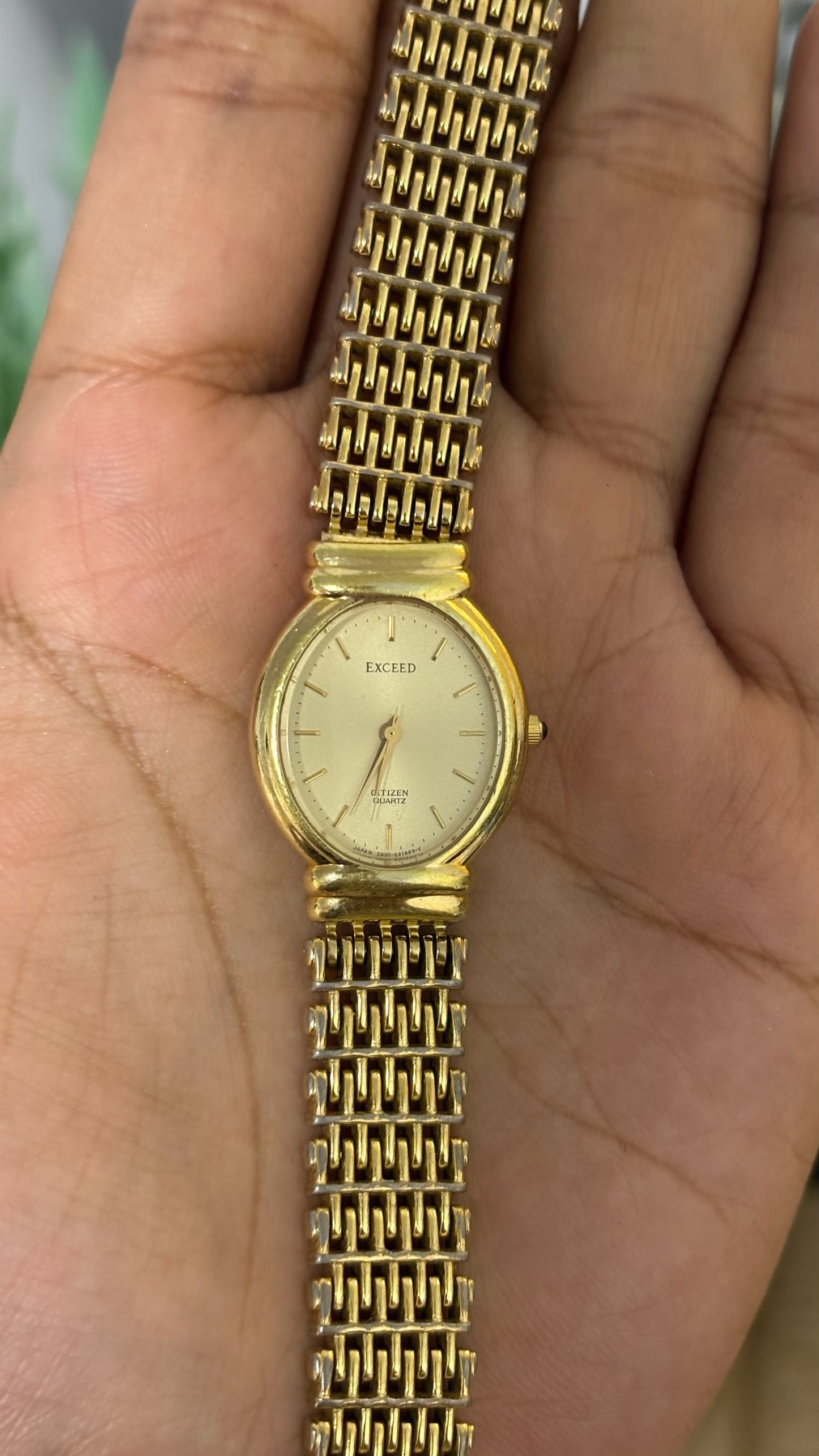 Vintage Citizen Exceed Oval Dress Watch with Intricate Ladder Link Bracelet in Gold Tone Quartz