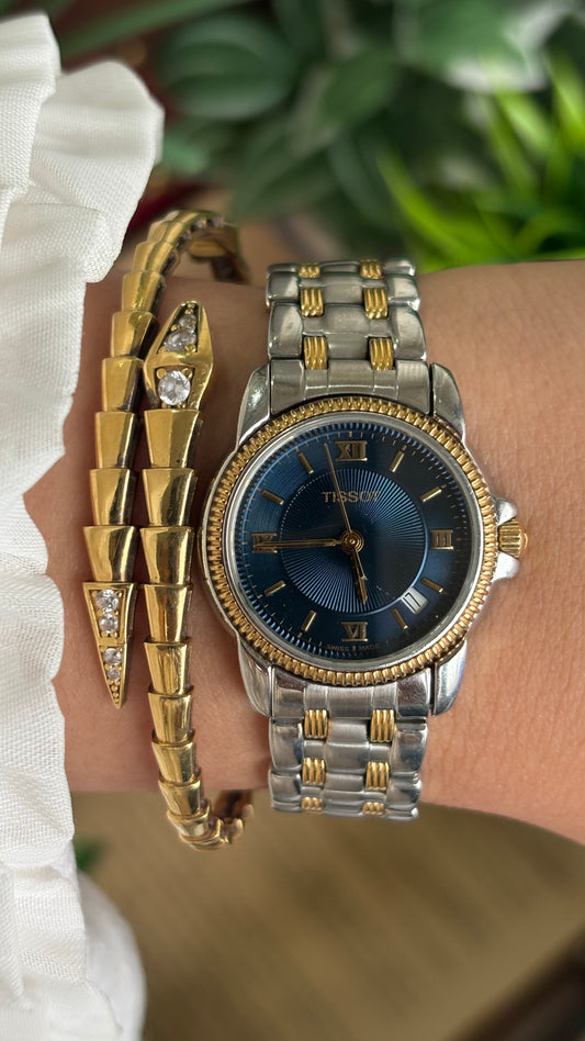 Vintage Tissot Classic Dress Watch in Two-Tone Navy Blue Dial with Date Window