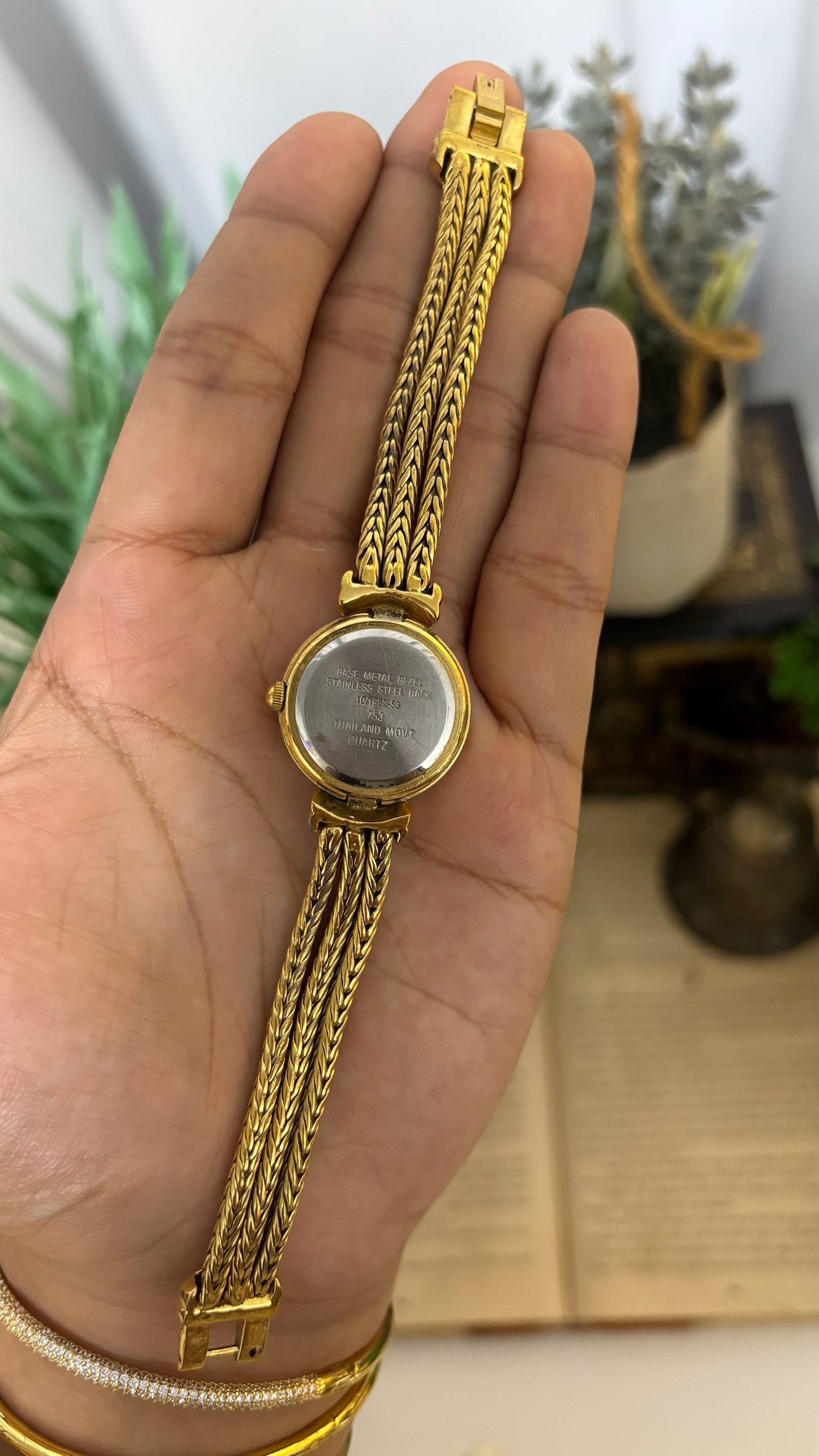 Vintage Anne Klein II Roman Numeral Watch with Chevron Wheat Chain Strap in Gold Tone Quartz
