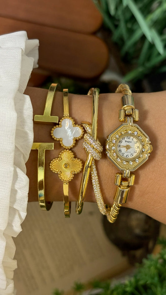 Vintage Dixième Octagon Crystal Bezel Watch with Twisted Rope Chain in Gold Tone Quartz