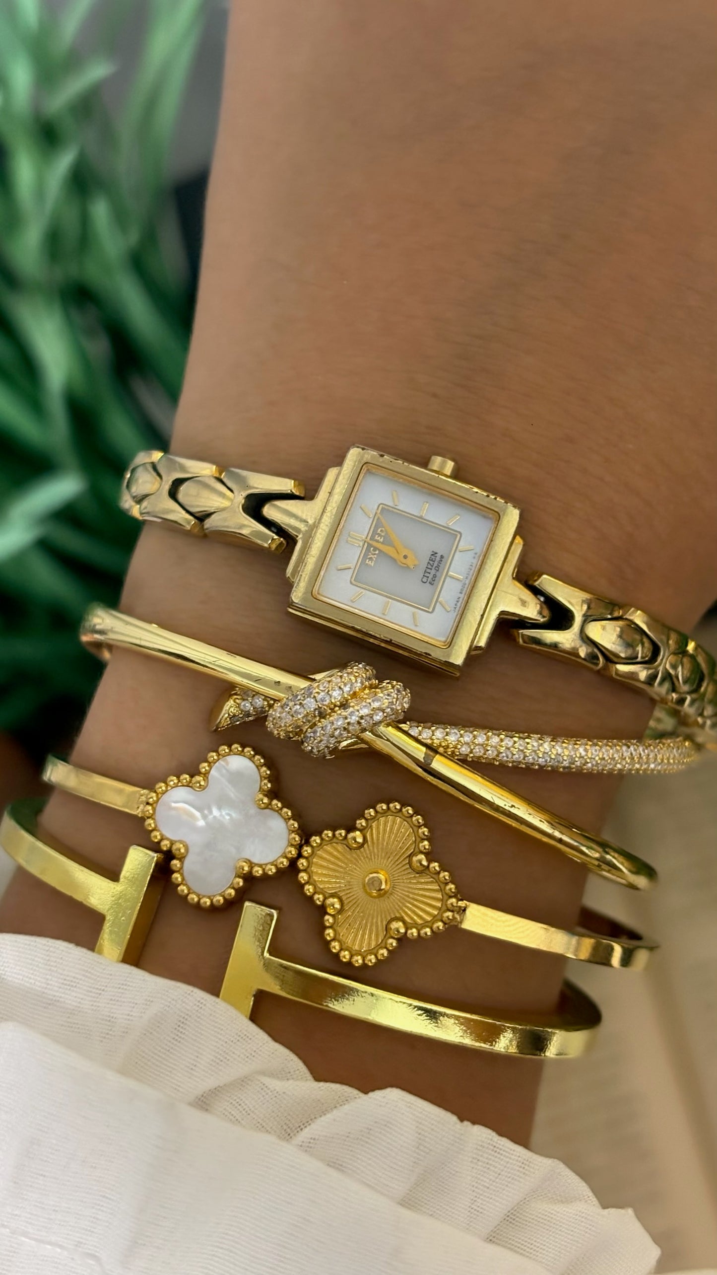 Vintage Citizen Exceed Eco-Drive Square Dress Watch with Abstract Chevron Links in Gold Tone Quartz