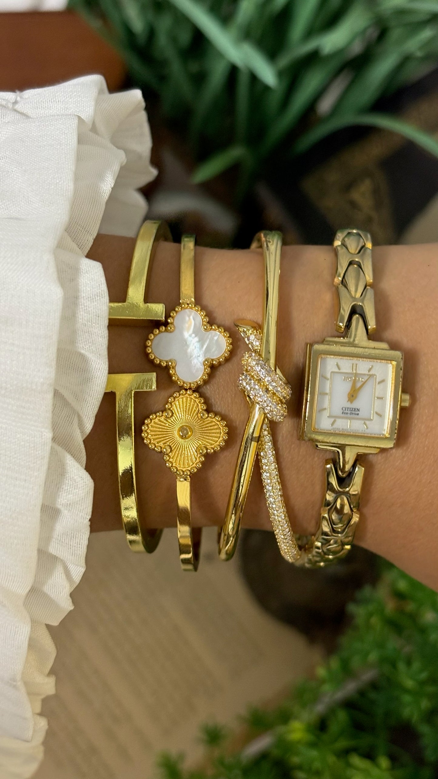 Vintage Citizen Exceed Eco-Drive Square Dress Watch with Abstract Chevron Links in Gold Tone Quartz
