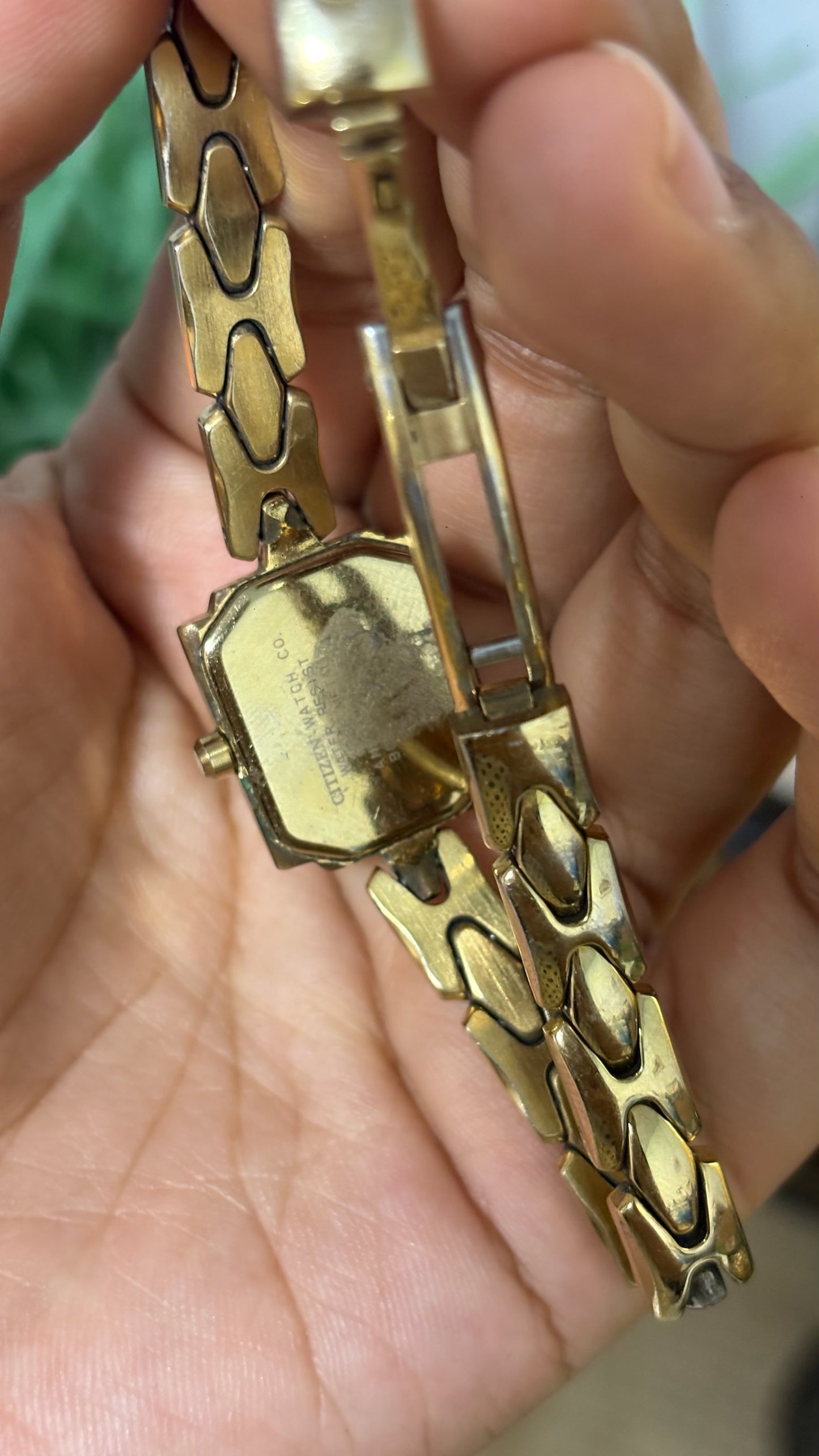 Vintage Citizen Exceed Eco-Drive Square Dress Watch with Abstract Chevron Links in Gold Tone Quartz