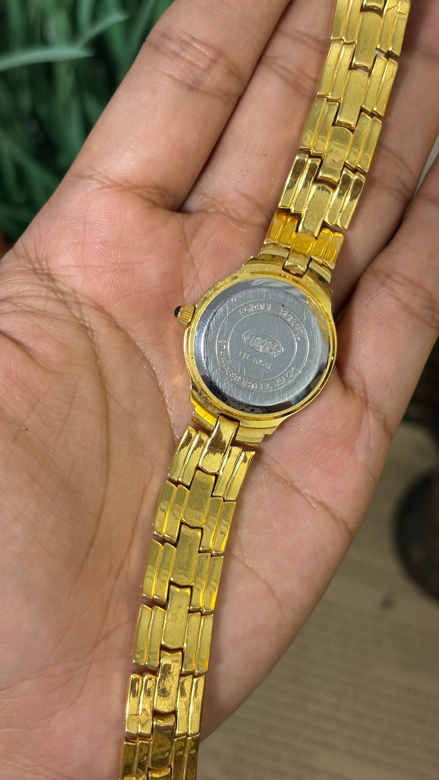 Vintage Forbel Pearl & Diamond Round Dress Watch with Five-Link Bracelet in Gold Tone Quartz