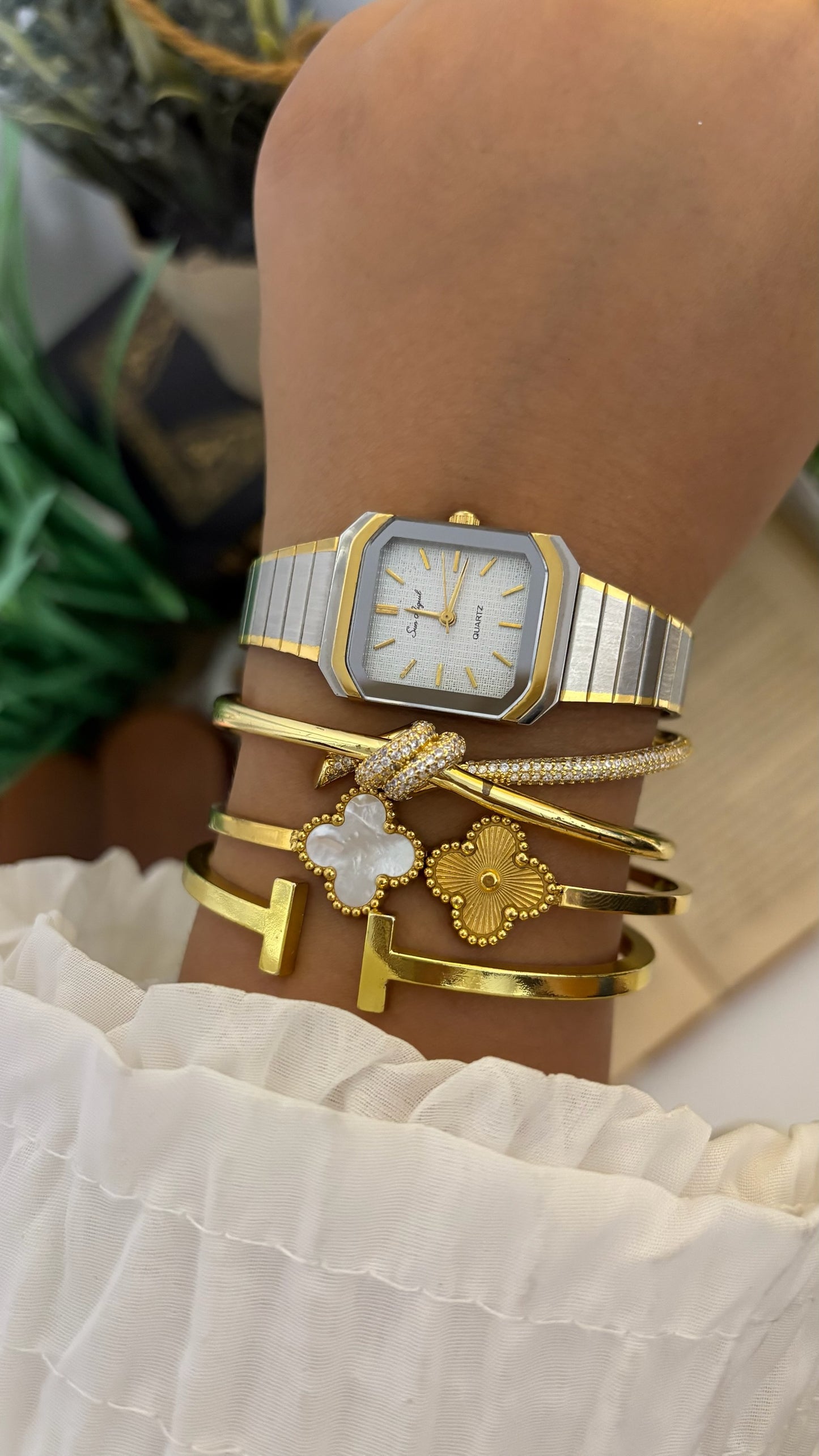 Vintage San Miguel Octagonal Face Watch with Flat Link Bracelet in Two-Tone Quartz