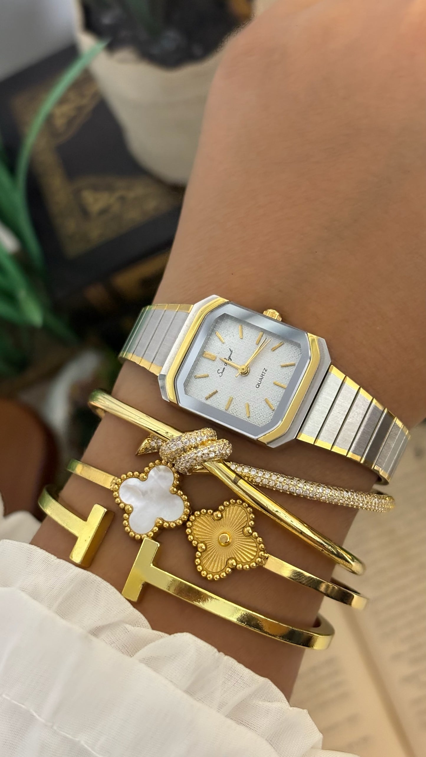 Vintage San Miguel Octagonal Face Watch with Flat Link Bracelet in Two-Tone Quartz