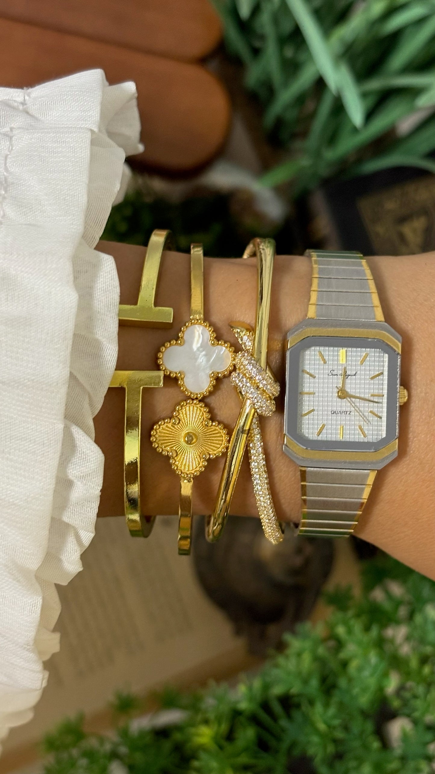 Vintage San Miguel Octagonal Face Watch with Flat Link Bracelet in Two-Tone Quartz