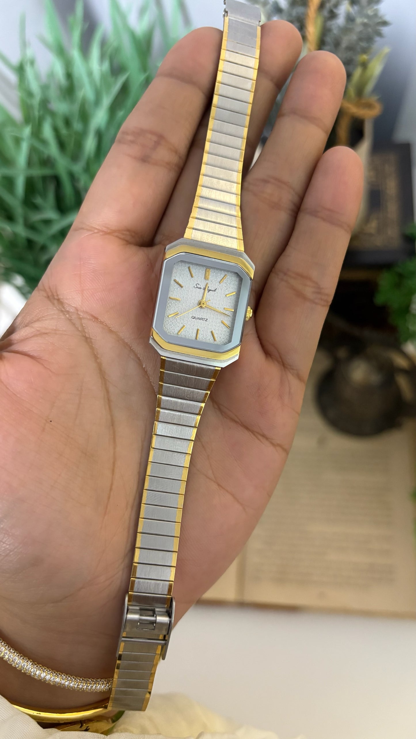 Vintage San Miguel Octagonal Face Watch with Flat Link Bracelet in Two-Tone Quartz