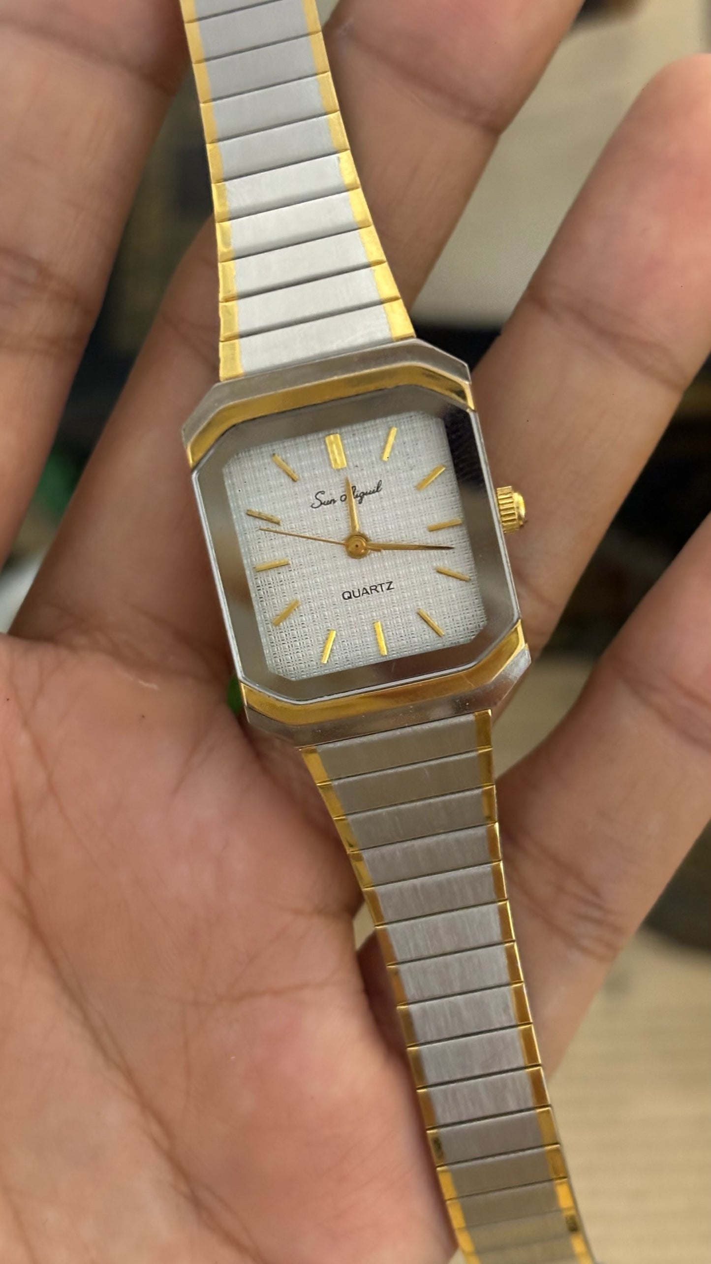 Vintage San Miguel Octagonal Face Watch with Flat Link Bracelet in Two-Tone Quartz