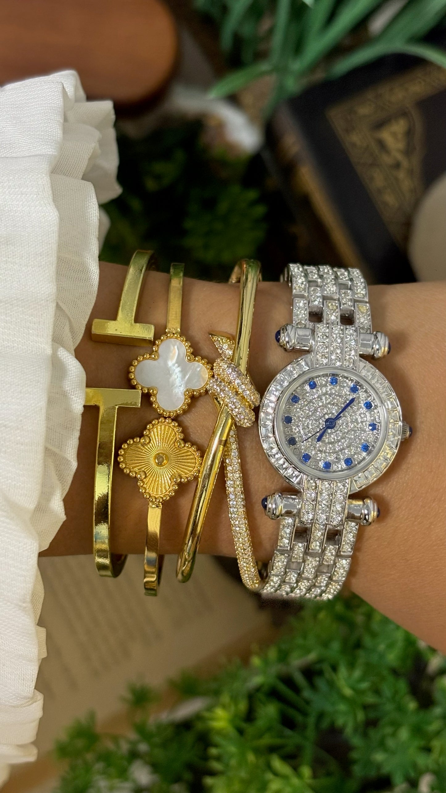 Vintage Louis Lasserre Full Crystal Pavé Watch with Blue Accents in Silver Tone Quartz