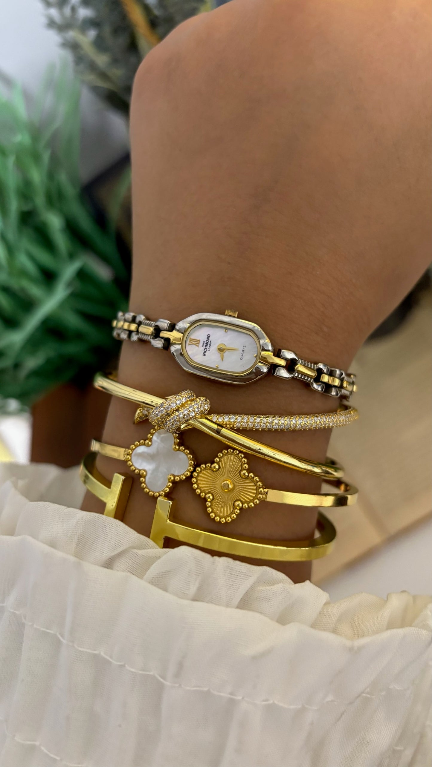 Vintage John Richmond Oval Watch with Two-Tone Link Bracelet