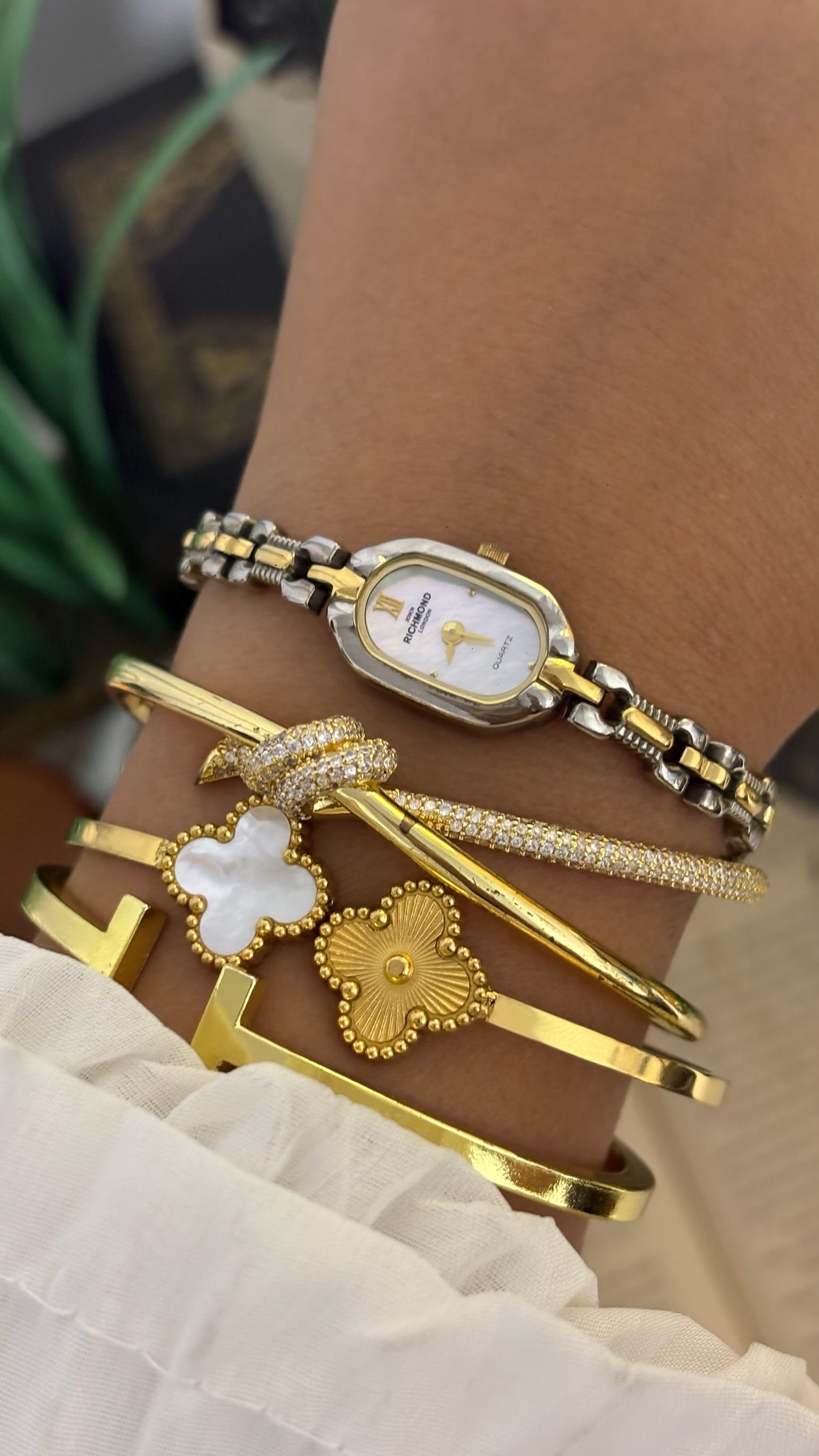 Vintage John Richmond Oval Watch with Two-Tone Link Bracelet