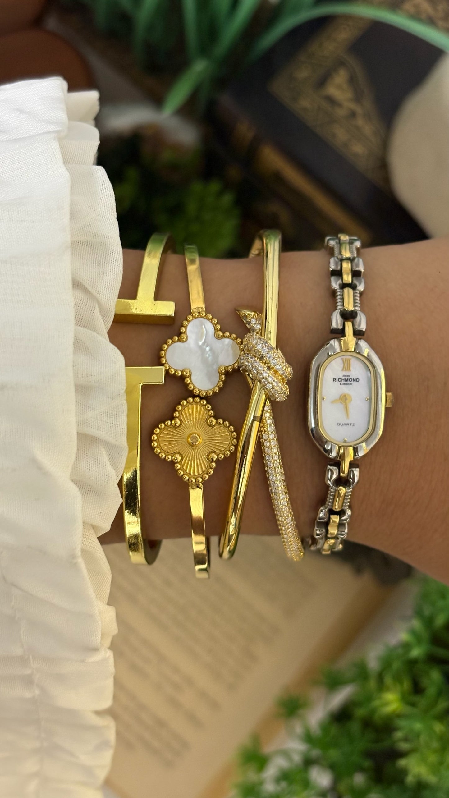 Vintage John Richmond Oval Watch with Two-Tone Link Bracelet