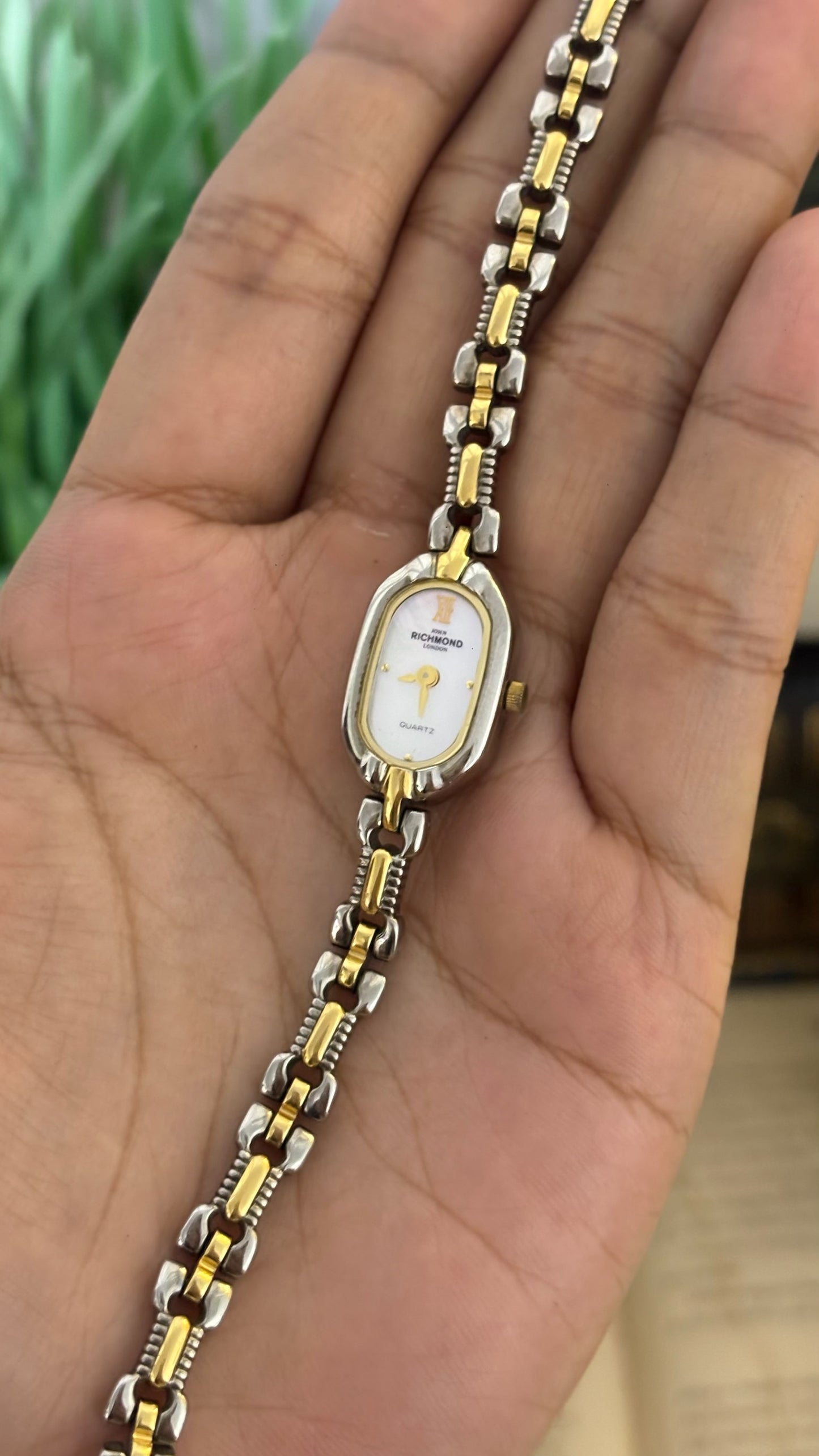 Vintage John Richmond Oval Watch with Two-Tone Link Bracelet